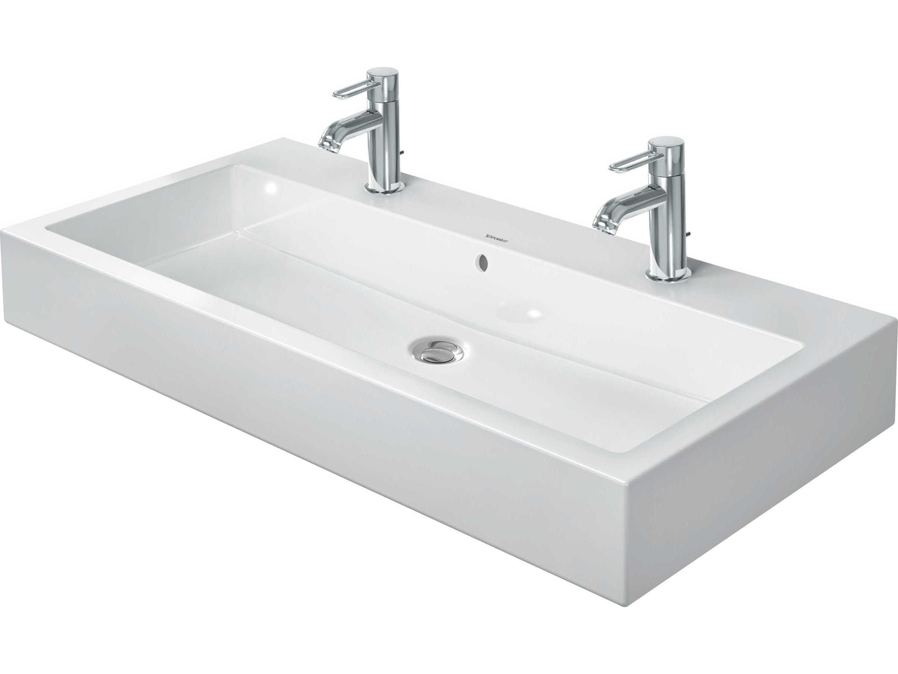 Duravit Vero 39'' Ceramic White High Gloss Sink with 1 Faucet Hole - 2 basins - Ground