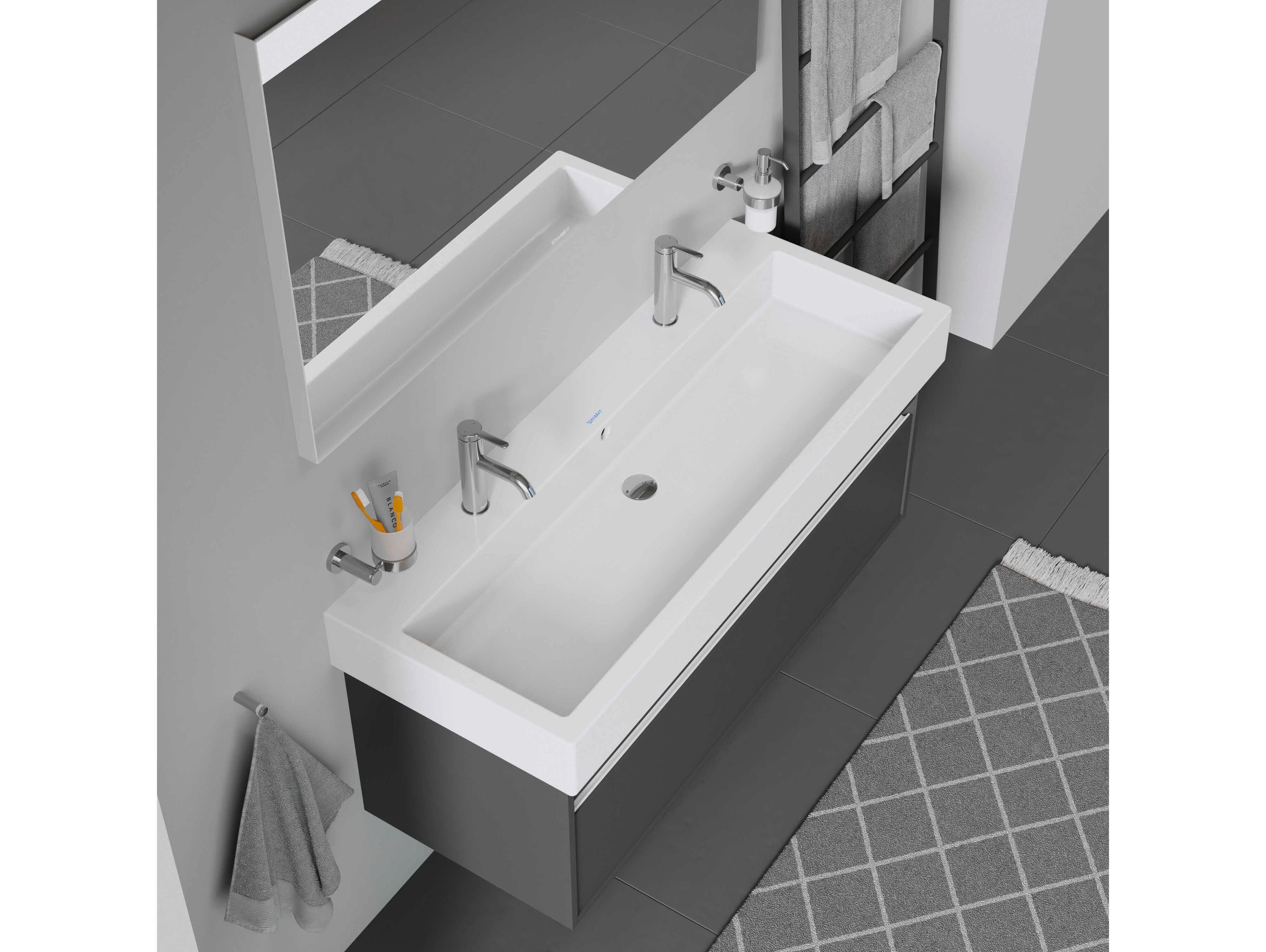 Duravit Vero 47'' Ceramic White High Gloss Sink with 1 Faucet Hole - 2 basins