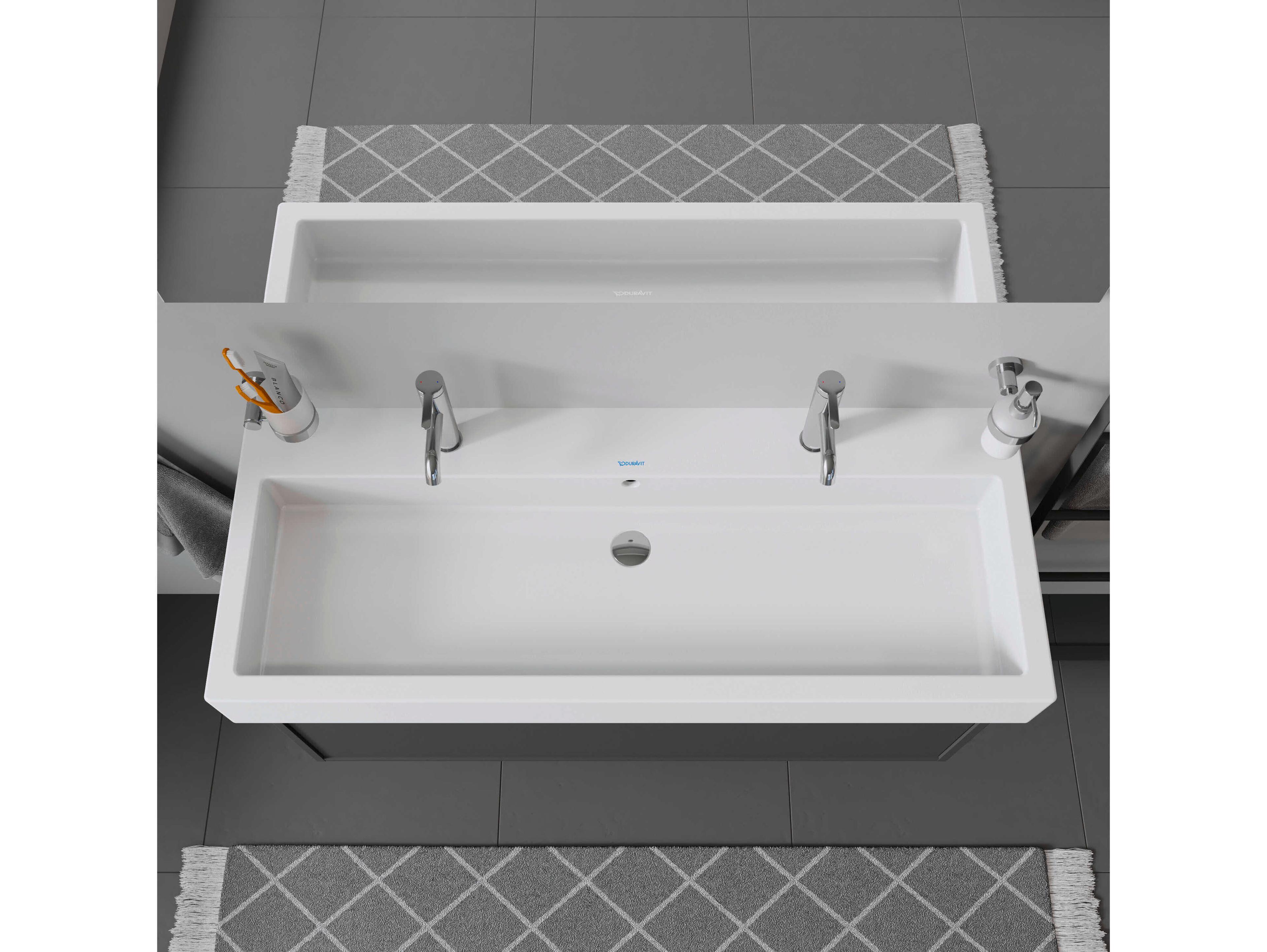 Duravit Vero 47'' Ceramic White High Gloss Sink with 1 Faucet Hole - 2 basins