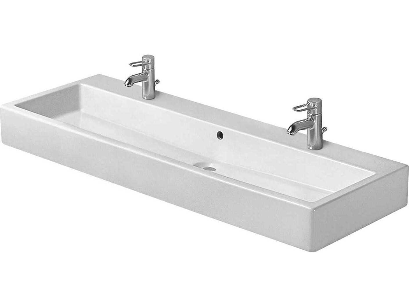 Duravit Vero 47'' Ceramic White High Gloss Sink with 1 Faucet Hole - 2 basins -Ground