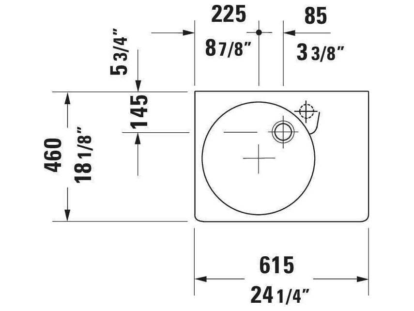 Duravit Design 24'' Rectangular Ceramic White High Gloss Undermount Sink with 1 faucet hole - Left sided basin