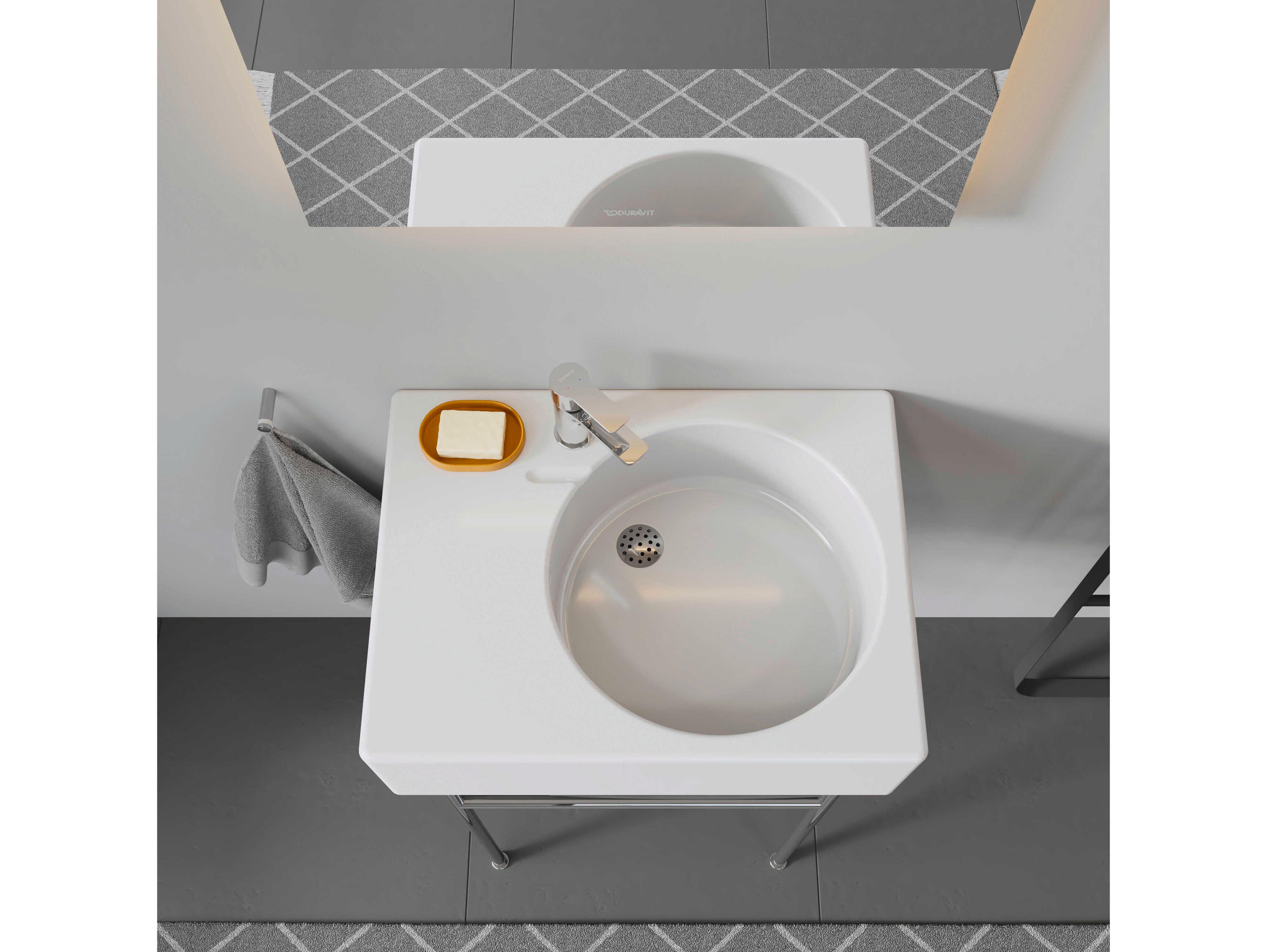 Duravit Design 24'' Rectangular Ceramic White High Gloss Undermount Sink with no faucet holes - Right sided basin