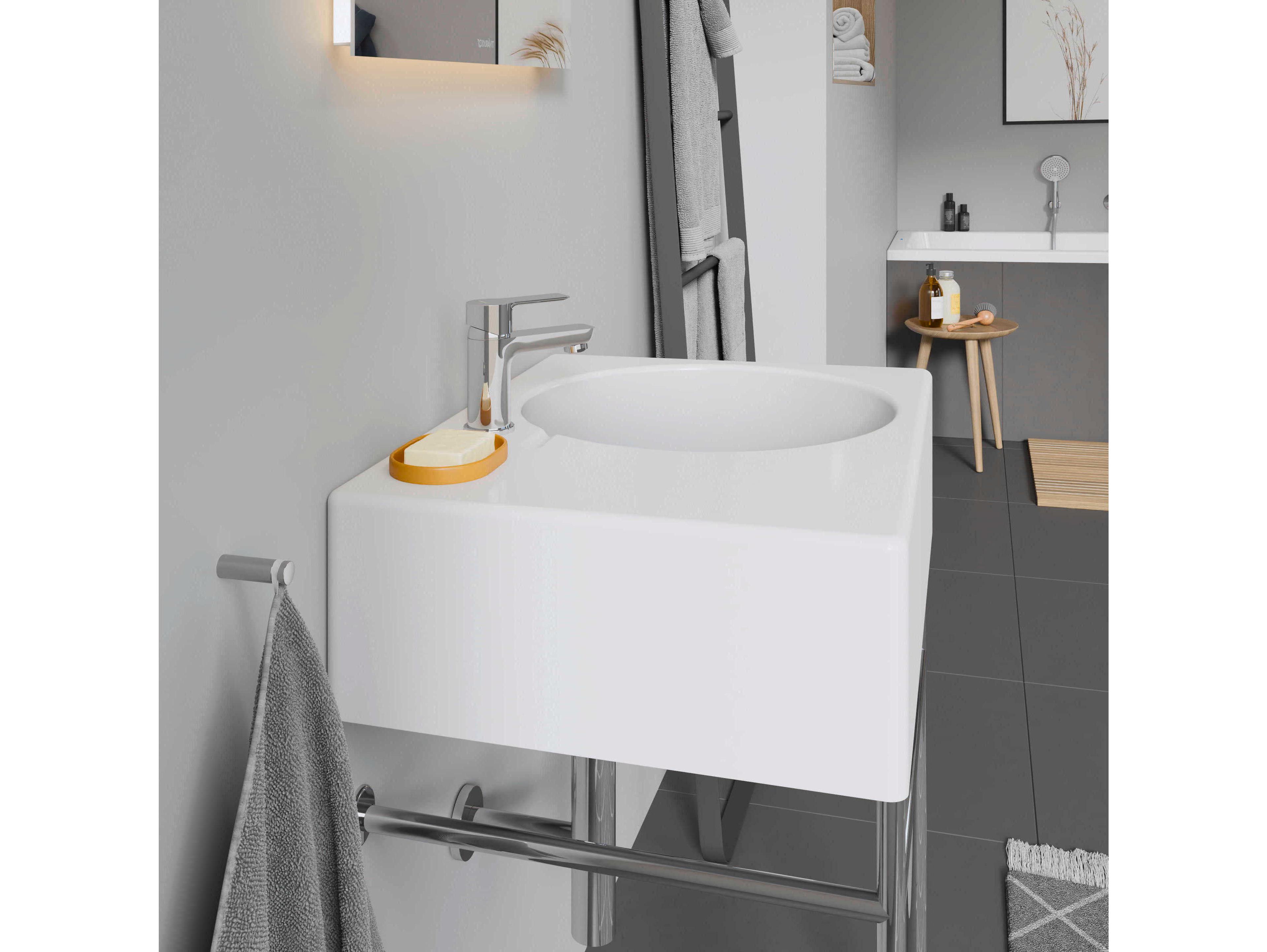 Duravit Design 24'' Rectangular Ceramic White High Gloss Undermount Sink with no faucet holes - Right sided basin