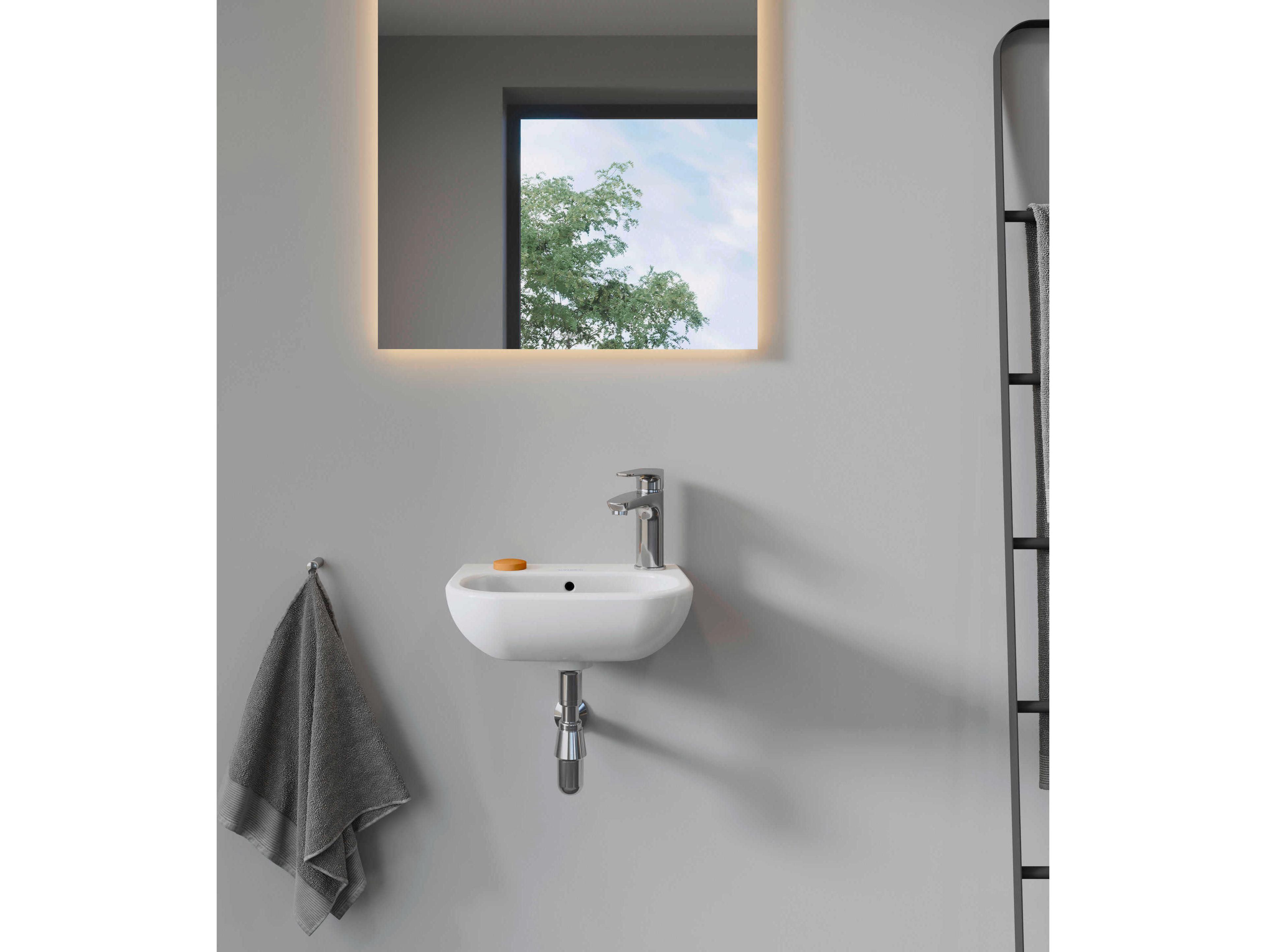 Duravit D-code 14'' Ceramic White High Gloss Sink with 1 Left-side faucet hole