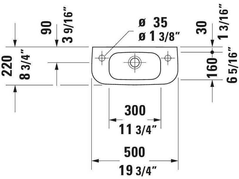 Duravit D-code 20'' Ceramic White High Gloss Sink with 1 Left-side faucet hole