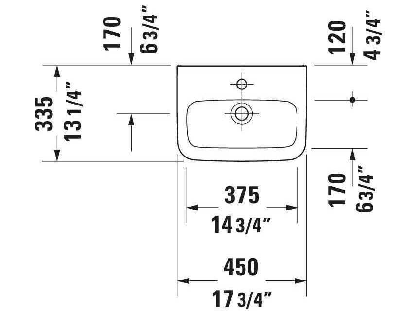 Duravit Durastyle 18'' Ceramic White High Gloss  Sink with 1 Faucet hole
