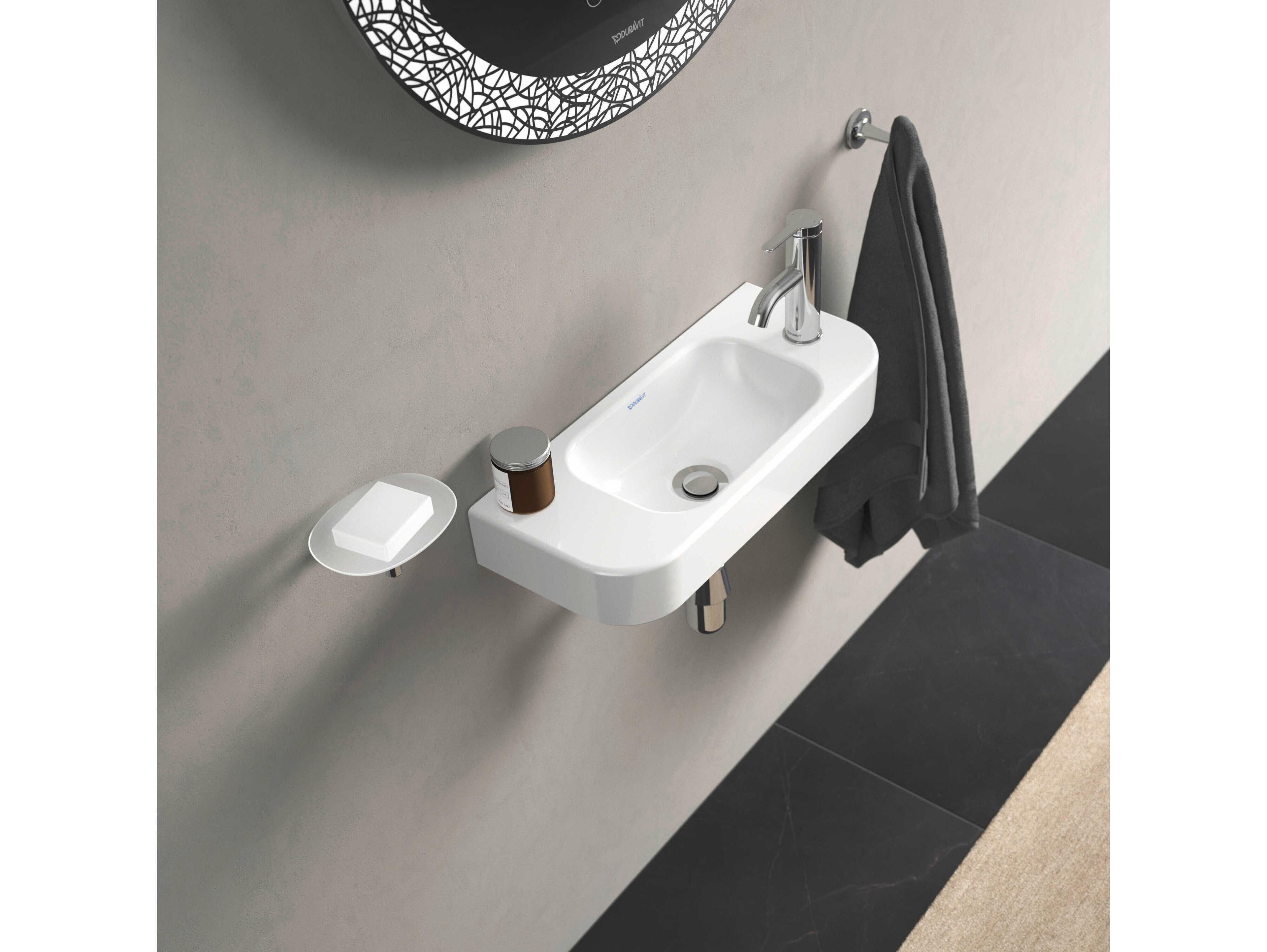 Duravit Happy D.2 20'' Ceramic White High Gloss Hand Sink with 1 Faucet Hole - Right Sided Faucet Hole