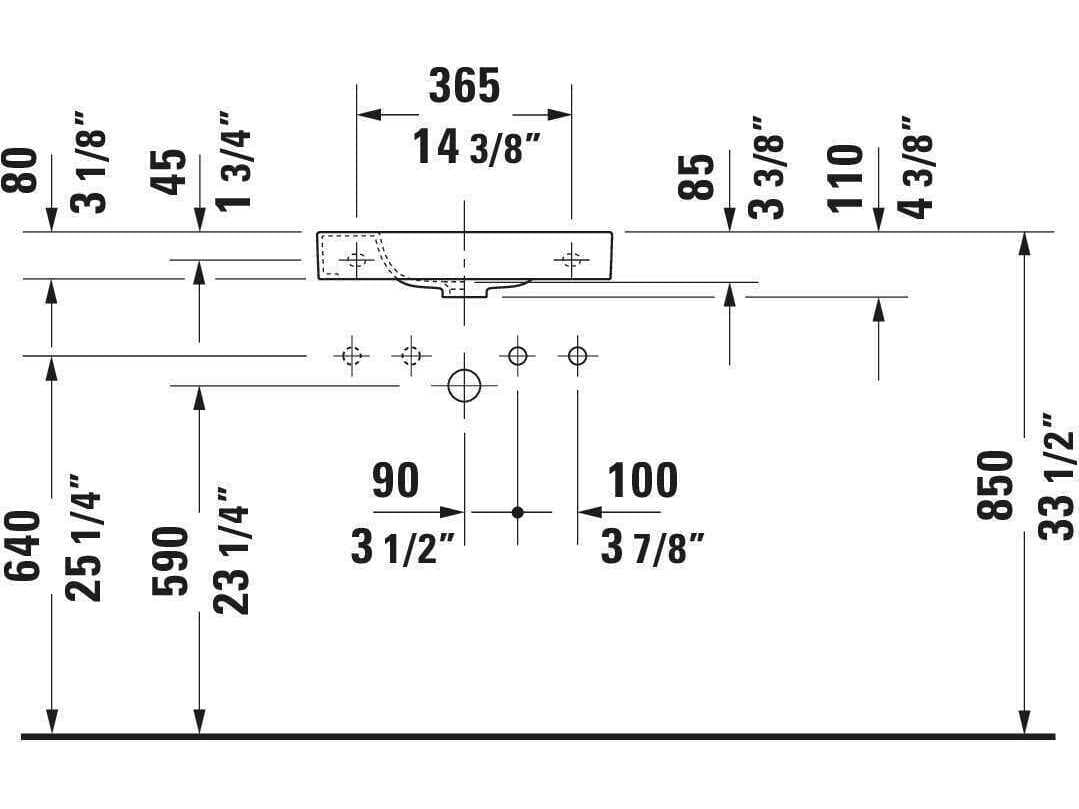 Duravit Happy D.2 20'' Ceramic White High Gloss Hand Sink with 1 Faucet Hole - Left Sided Faucet Hole