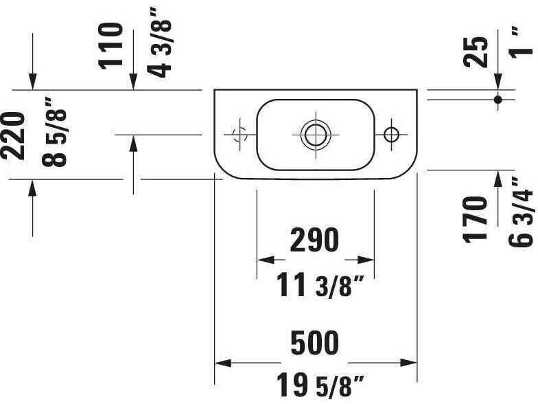 Duravit Happy D.2 20'' Ceramic White High Gloss Hand Sink with 1 Faucet Hole - Left Sided Faucet Hole