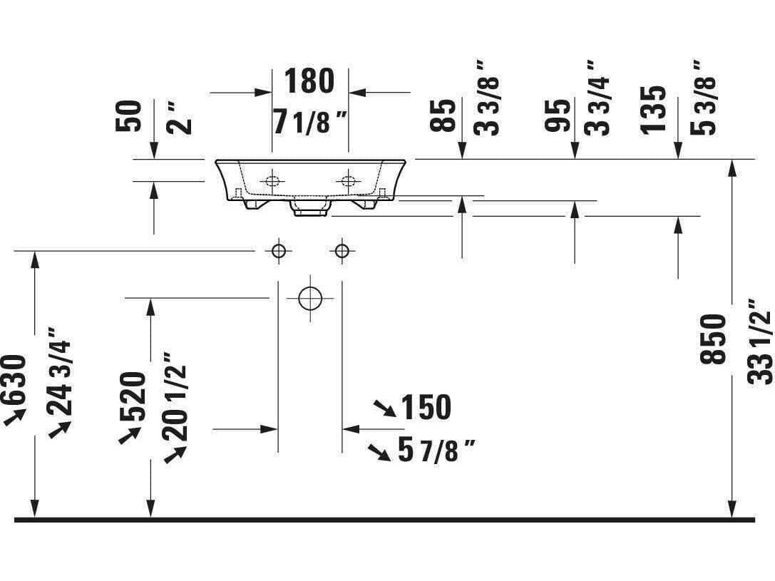 Duravit White Tulip 18'' White High Glosss Hand Sink with No Faucet Hole