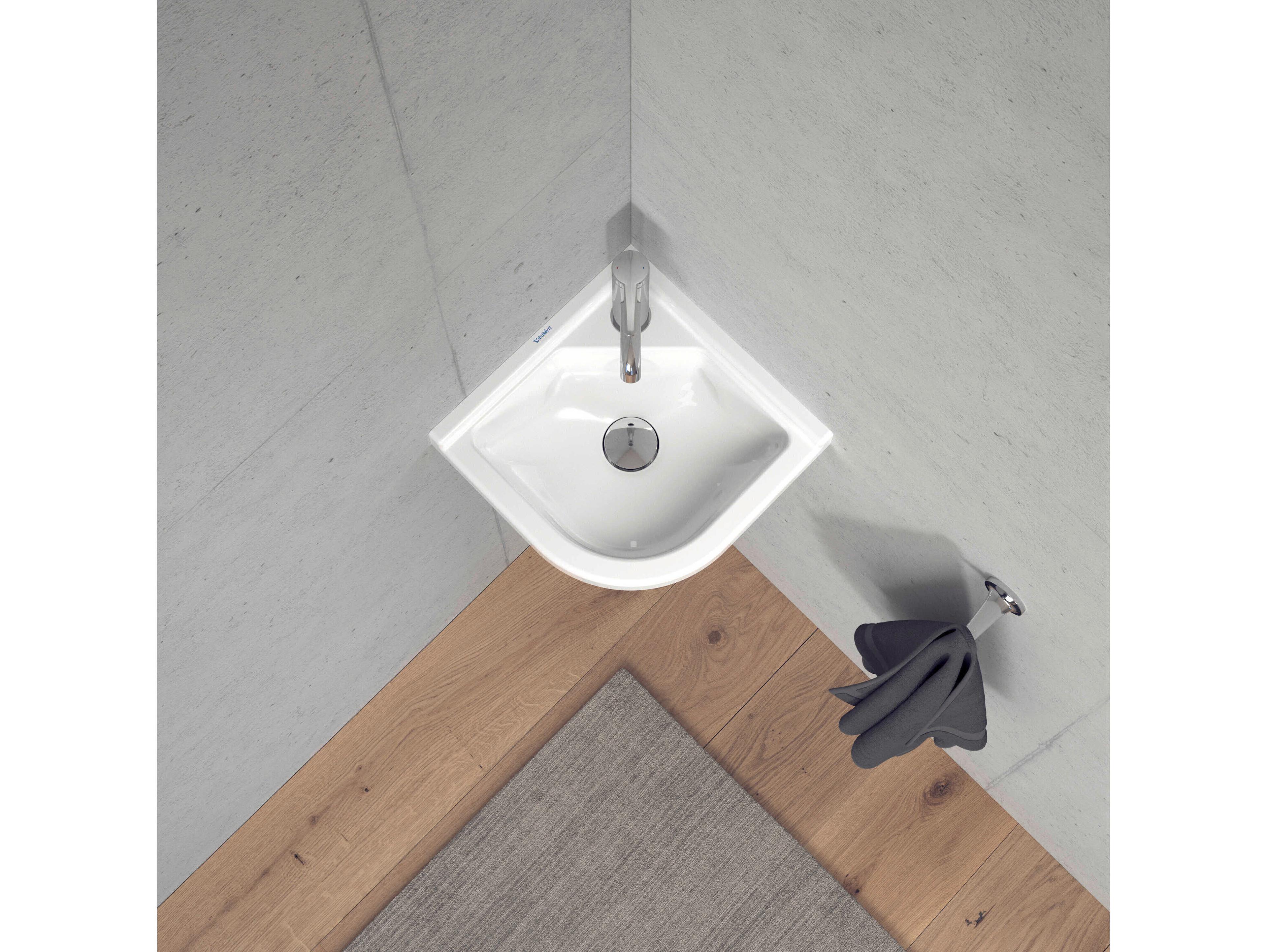 Duravit Starck 3 17'' Ceramic White High Gloss Corner Sink with 1 Faucet Hole