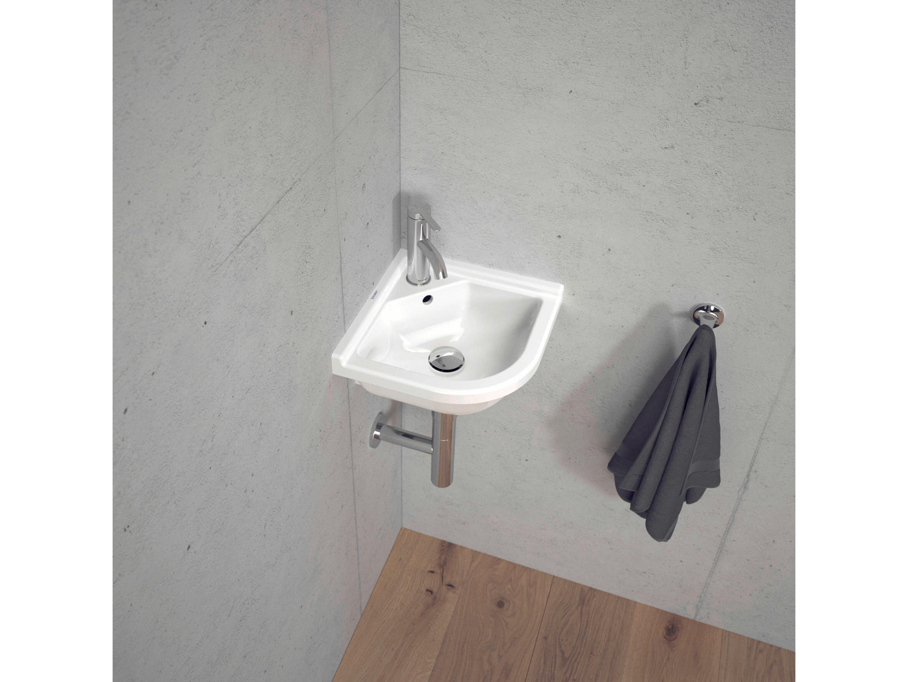 Duravit Starck 3 17'' Ceramic White High Gloss Corner Sink with 1 Faucet Hole