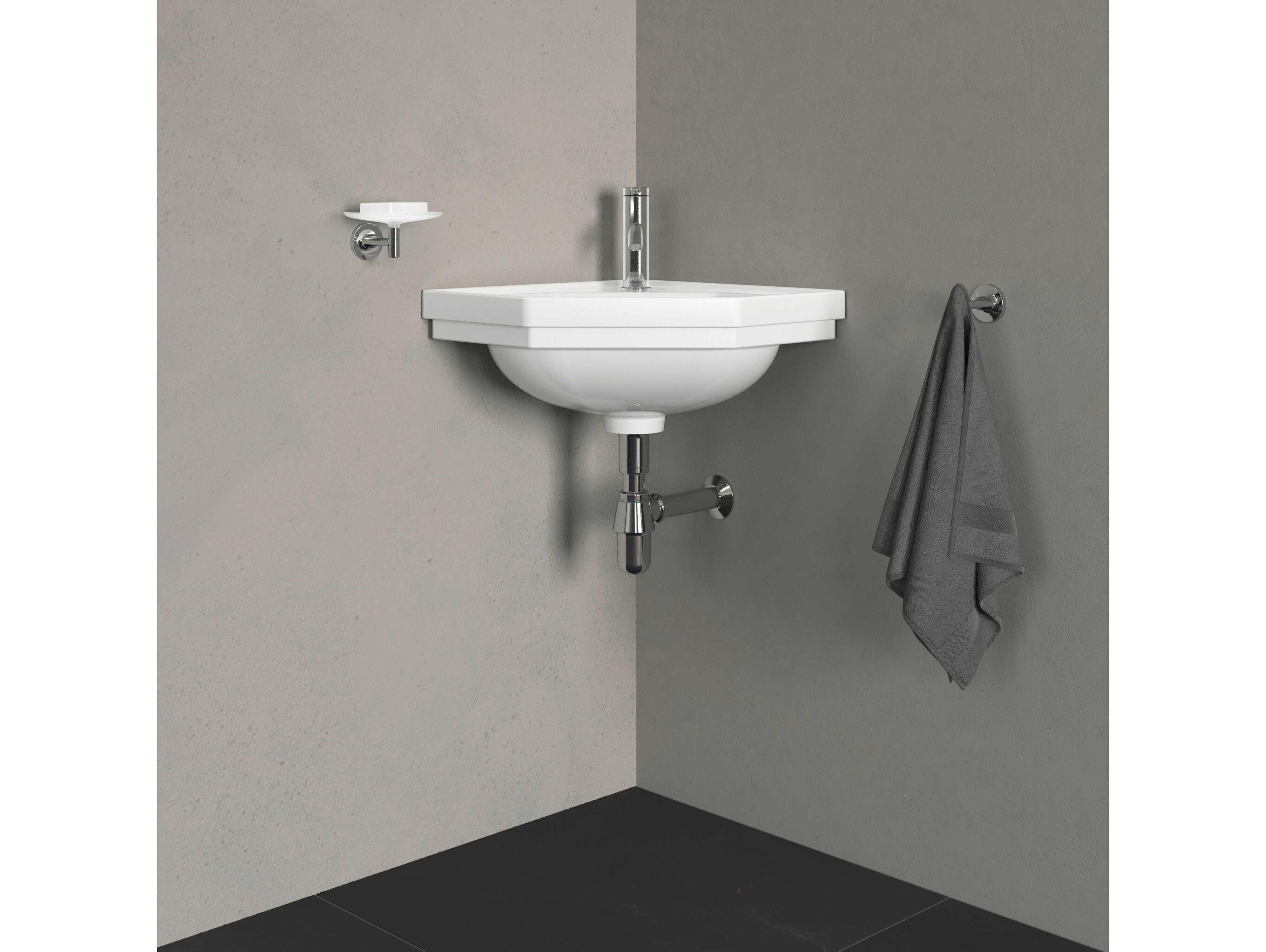 Duravit 1930 Series 24'' White High Gloss Corner Sink with 1 faucet hole