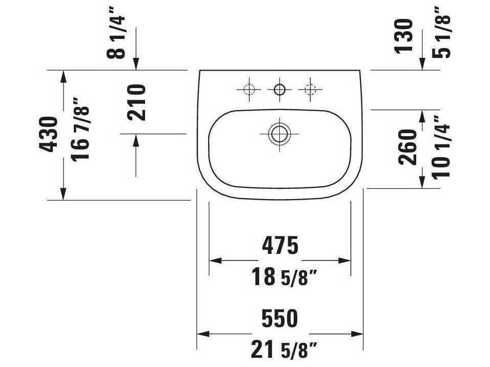 Duravit D-code 22'' White High Gloss Sink with 3 Faucet holes