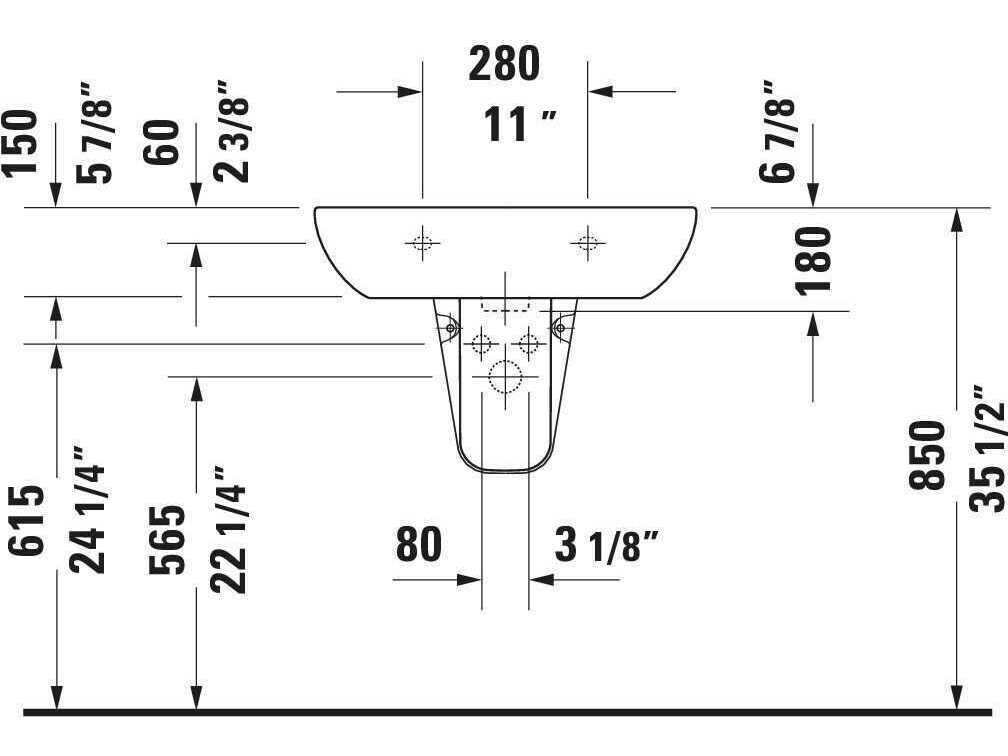 Duravit D-code 26'' White High Gloss Sink with 3 Faucet holes