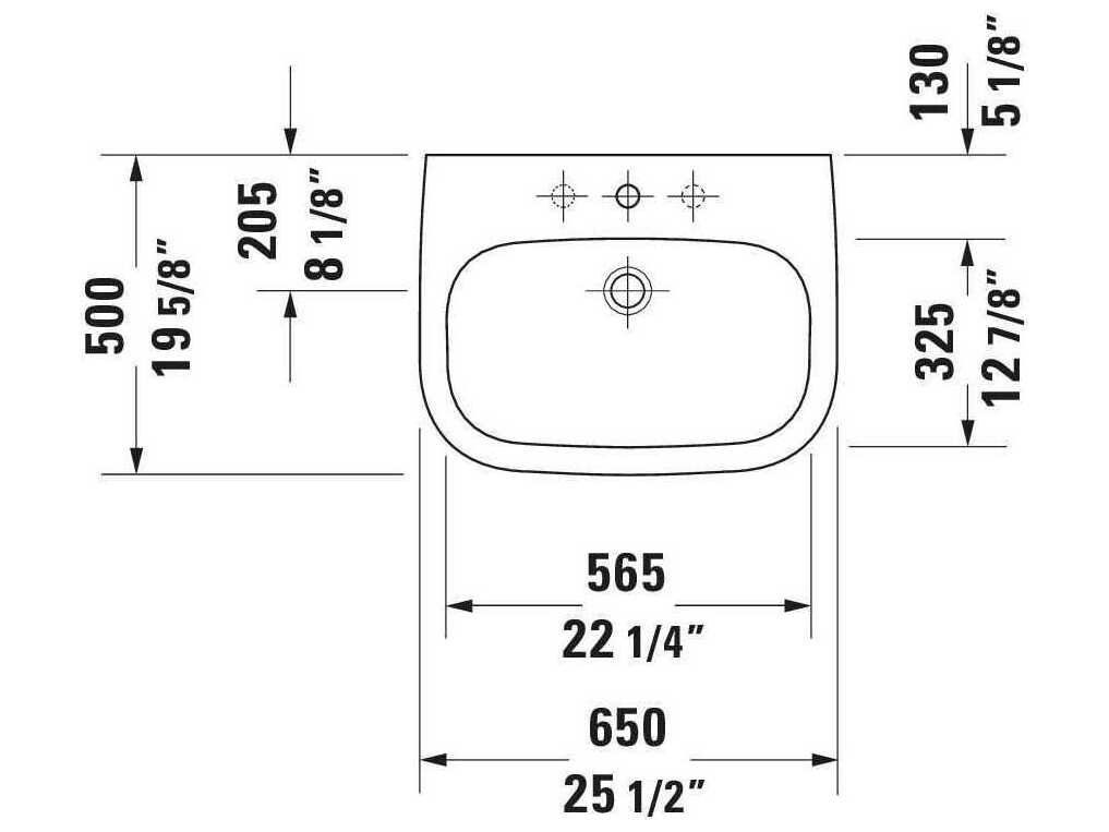 Duravit D-code 26'' White High Gloss Sink with 3 Faucet holes