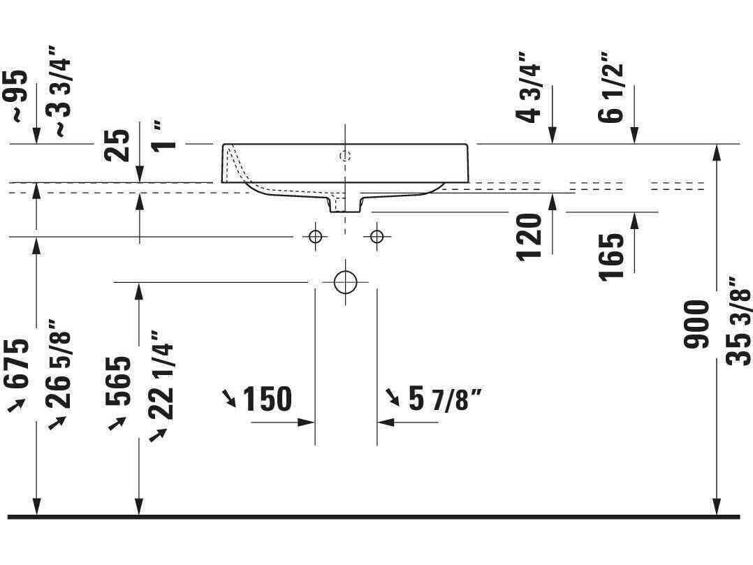 Duravit Happy D.2  24'' Ceramic White High Gloss Washbowl Sink with No Faucet Hole