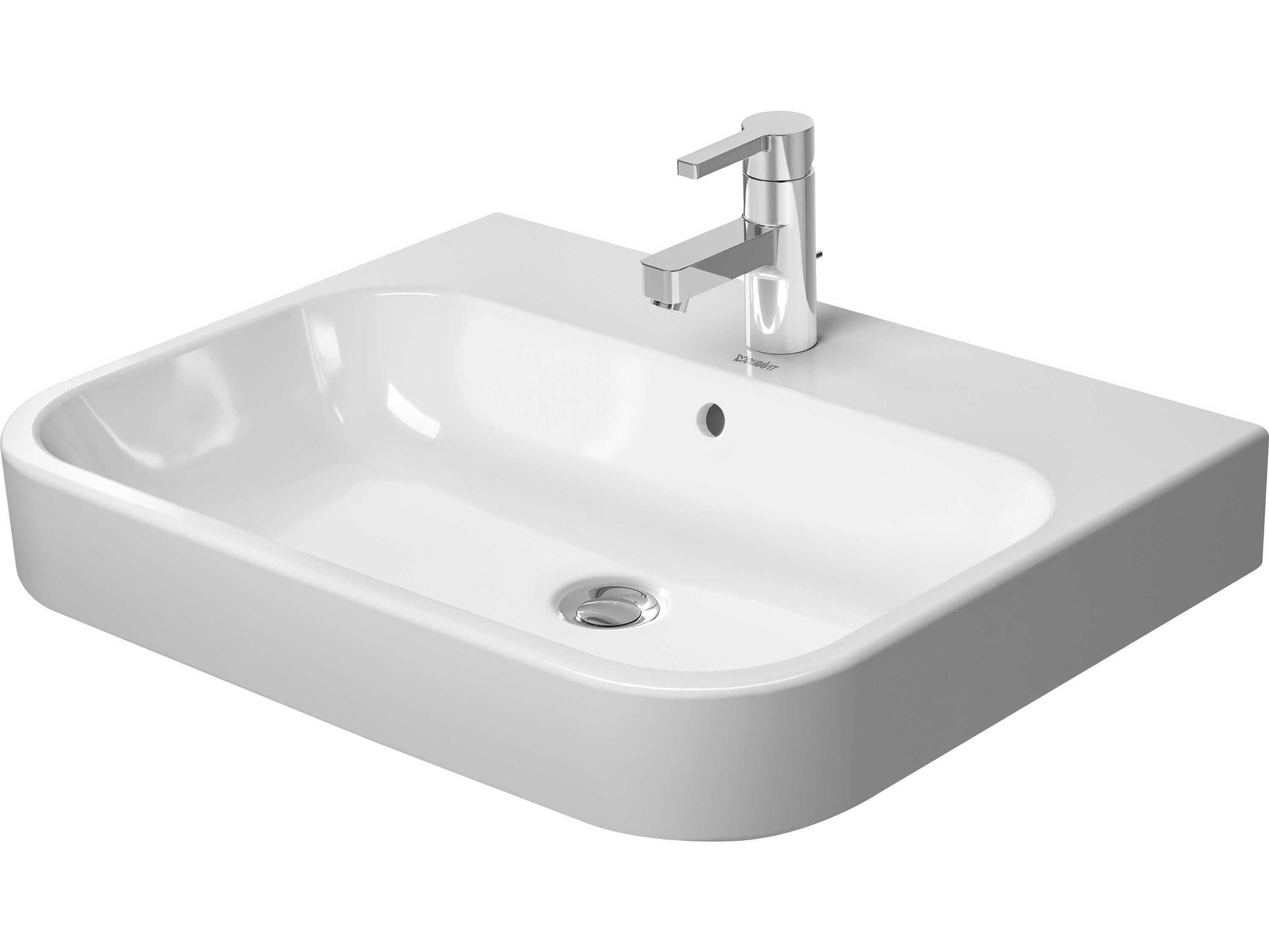 Duravit Happy D.2 26'' Ceramic White High Gloss Sink with 3 Faucet Hole