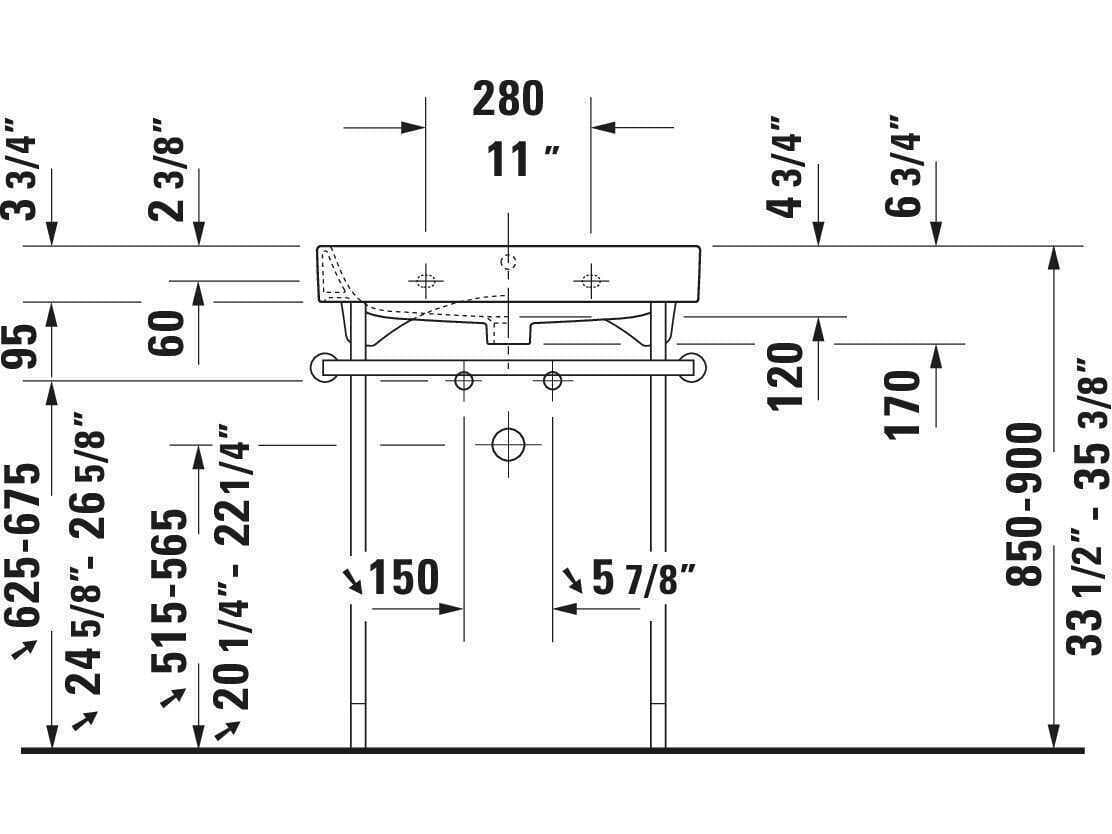 Duravit Happy D.2 26'' Ceramic White High Gloss Sink with 3 Faucet Hole