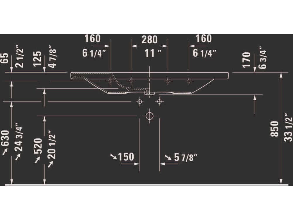 Duravit Durastyle 47'' Ceramic White High Gloss Sink with 1 Faucet Hole