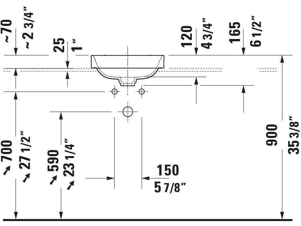Duravit Happy D.2 16'' White High Gloss Washbowl Sink with No Faucet Hole