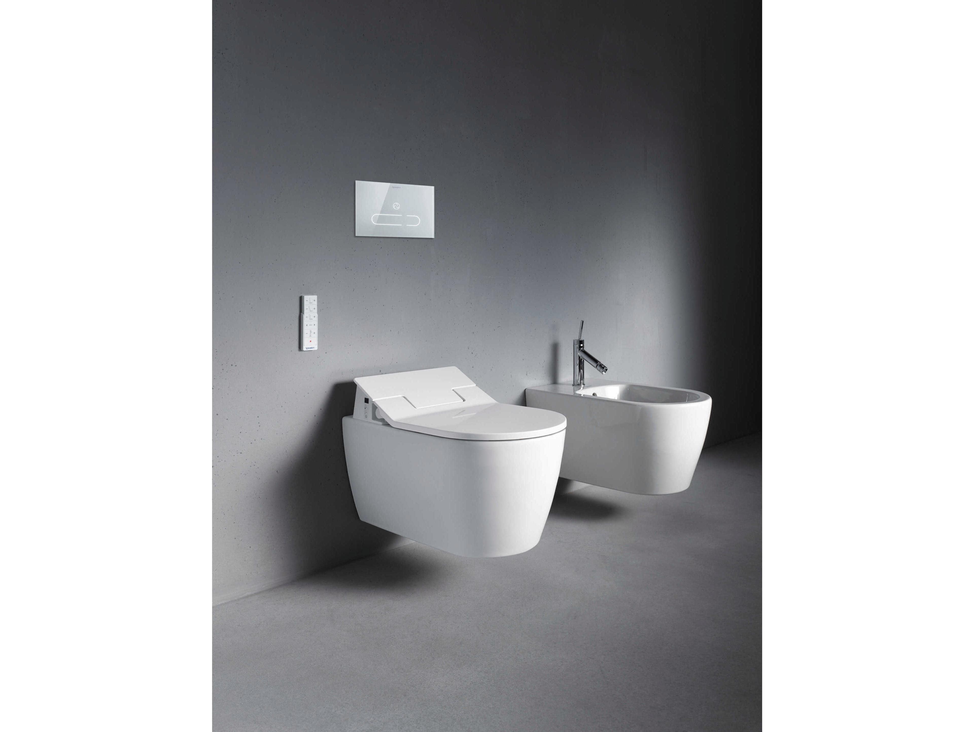 Duravit Me By Starck 14'' Ceramic White High Gloss Wall-Mounted Toilet for Shower - HygieneGlaze