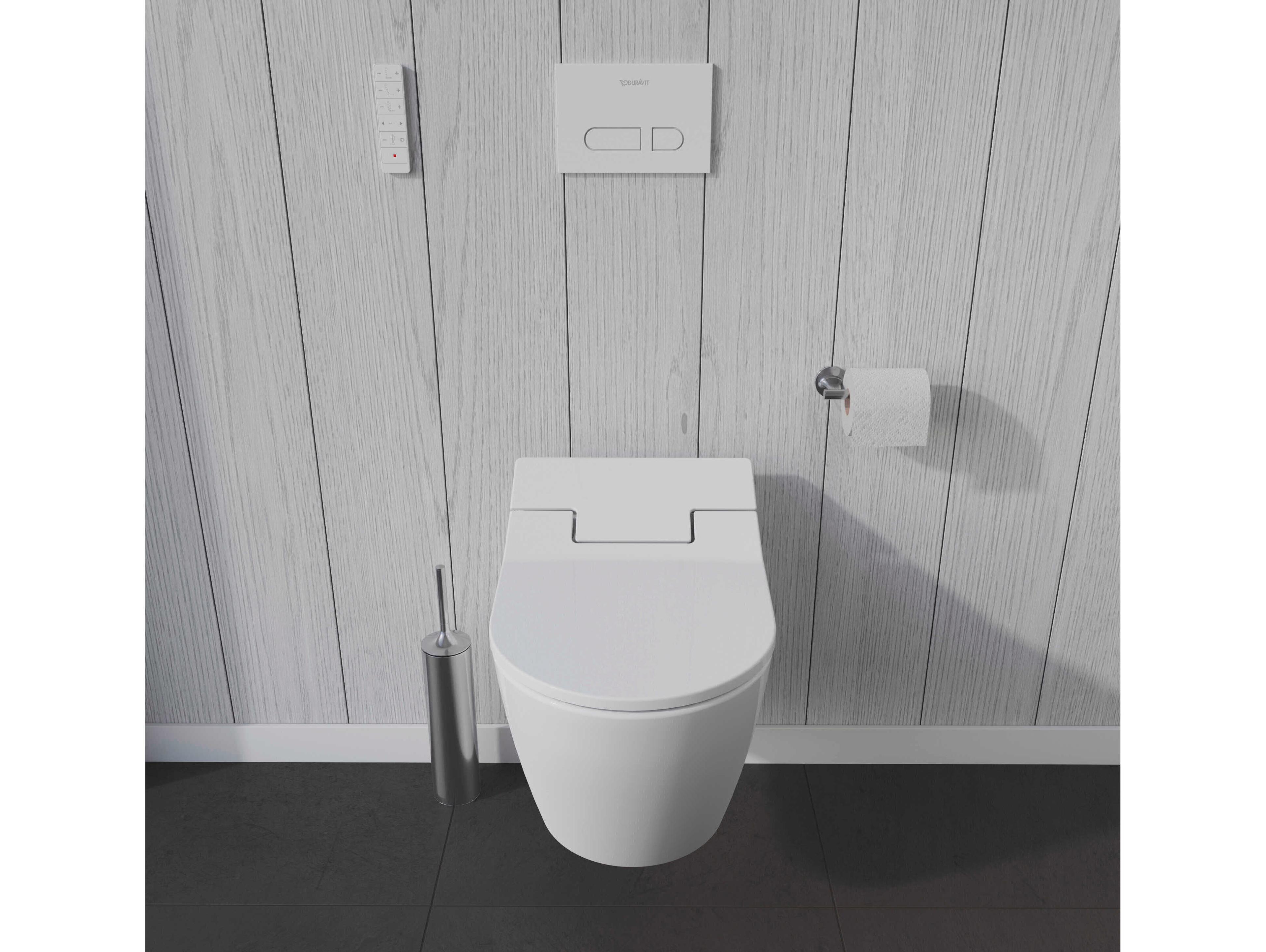 Duravit Me By Starck 14'' Ceramic White High Gloss Wall-Mounted Toilet for Shower - HygieneGlaze