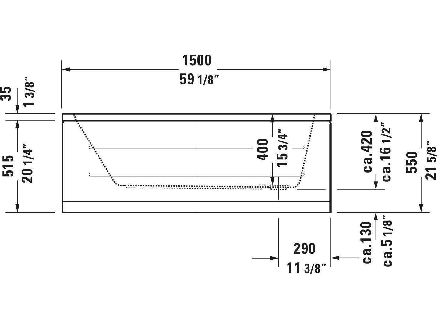 Duravit D-code 59'' Acrylic White Bathtub - Reversible Drain