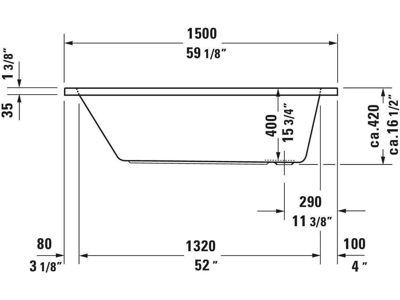 Duravit D-code 59'' Acrylic White Bathtub - Reversible Drain