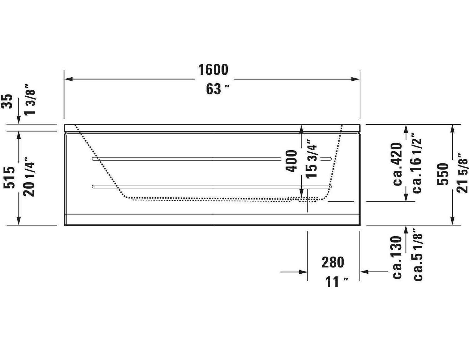 Duravit D-code 63'' Acrylic White Bathtub - Reversible Drain