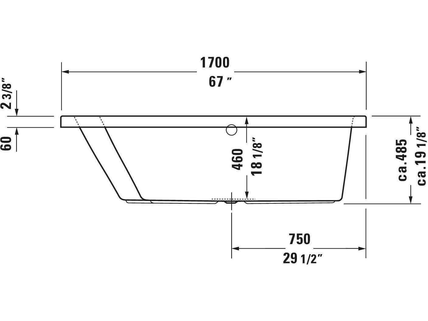 Duravit Design Classics 67'' Acrylic White Bathtub - Left Backrest
