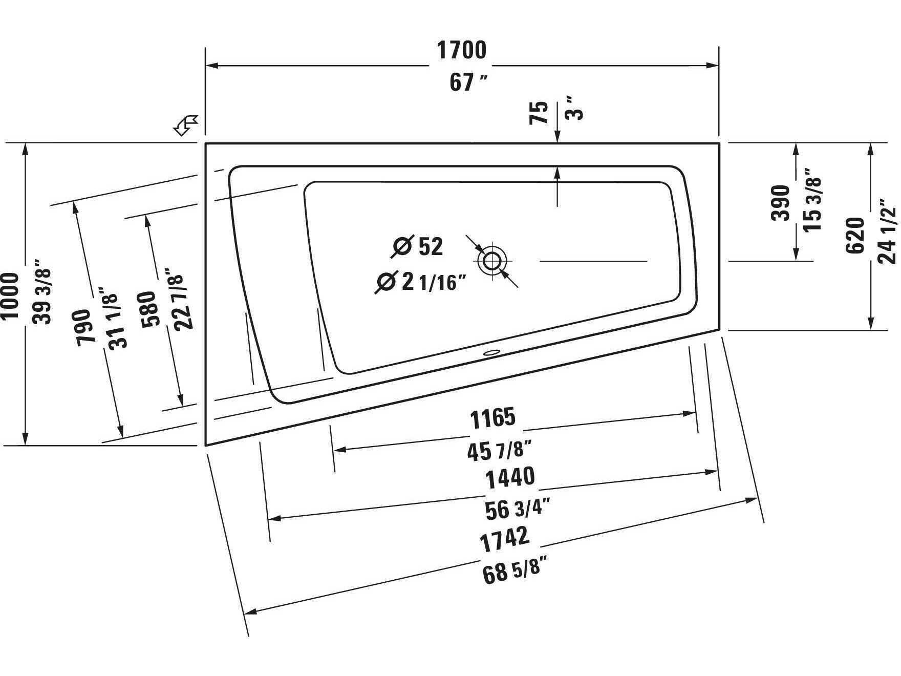 Duravit Design Classics 67'' Acrylic White Bathtub - Left Backrest