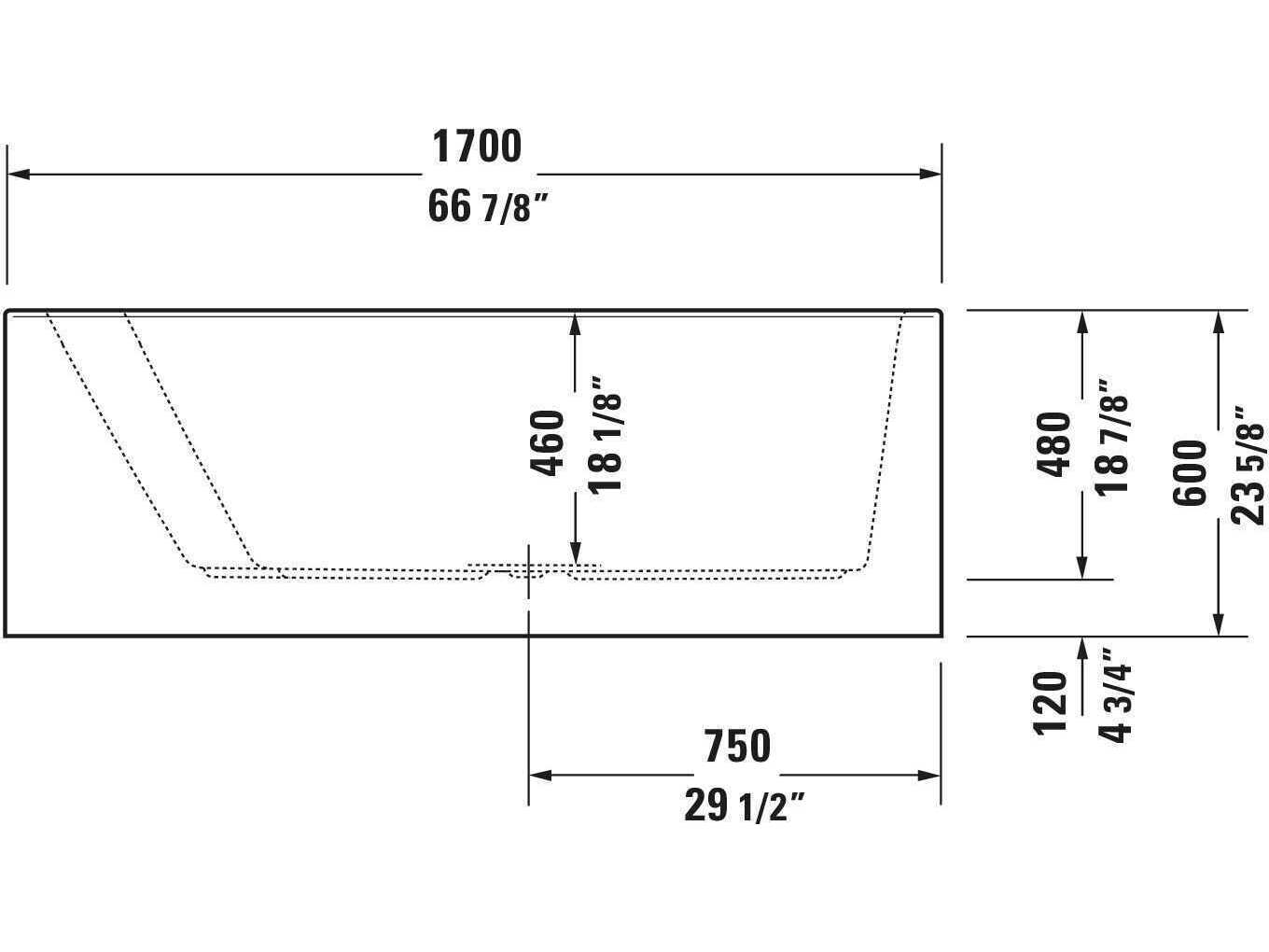 Duravit Design Classics 67'' Acrylic White Bathtub - Left Backrest - Access Panel Included