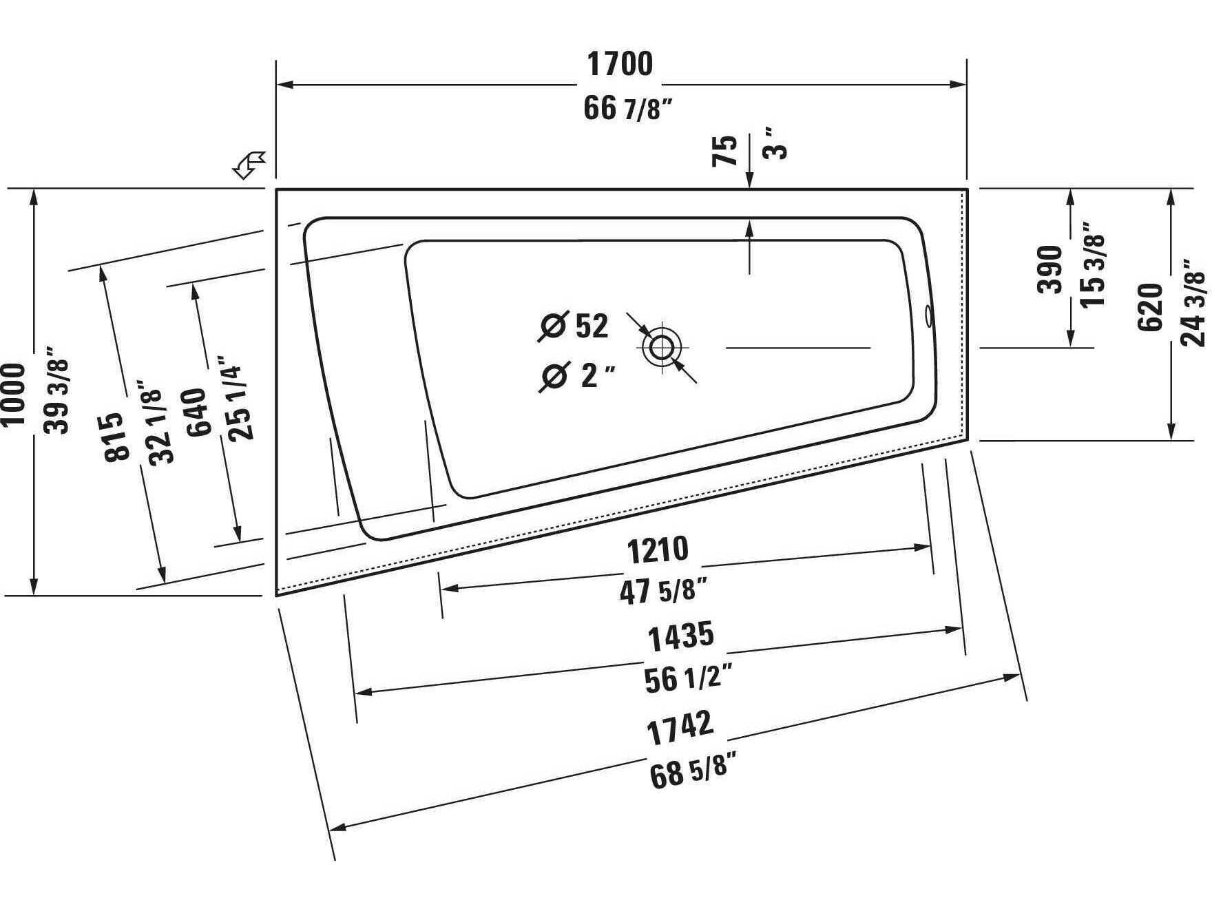 Duravit Design Classics 67'' Acrylic White Bathtub - Left Backrest - Access Panel Included