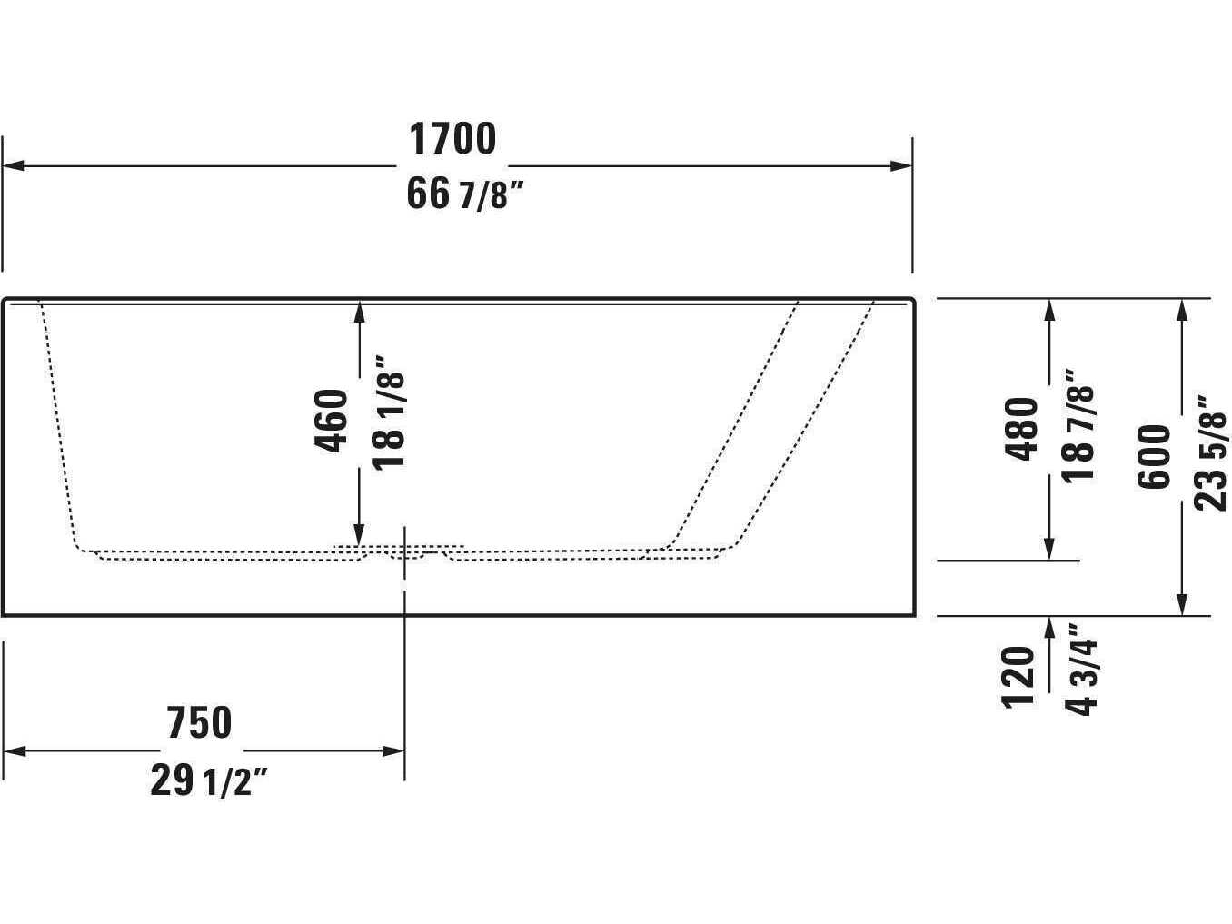 Duravit Design Classics 67'' Acrylic White Bathtub - Right Backrest - Access Panel Included