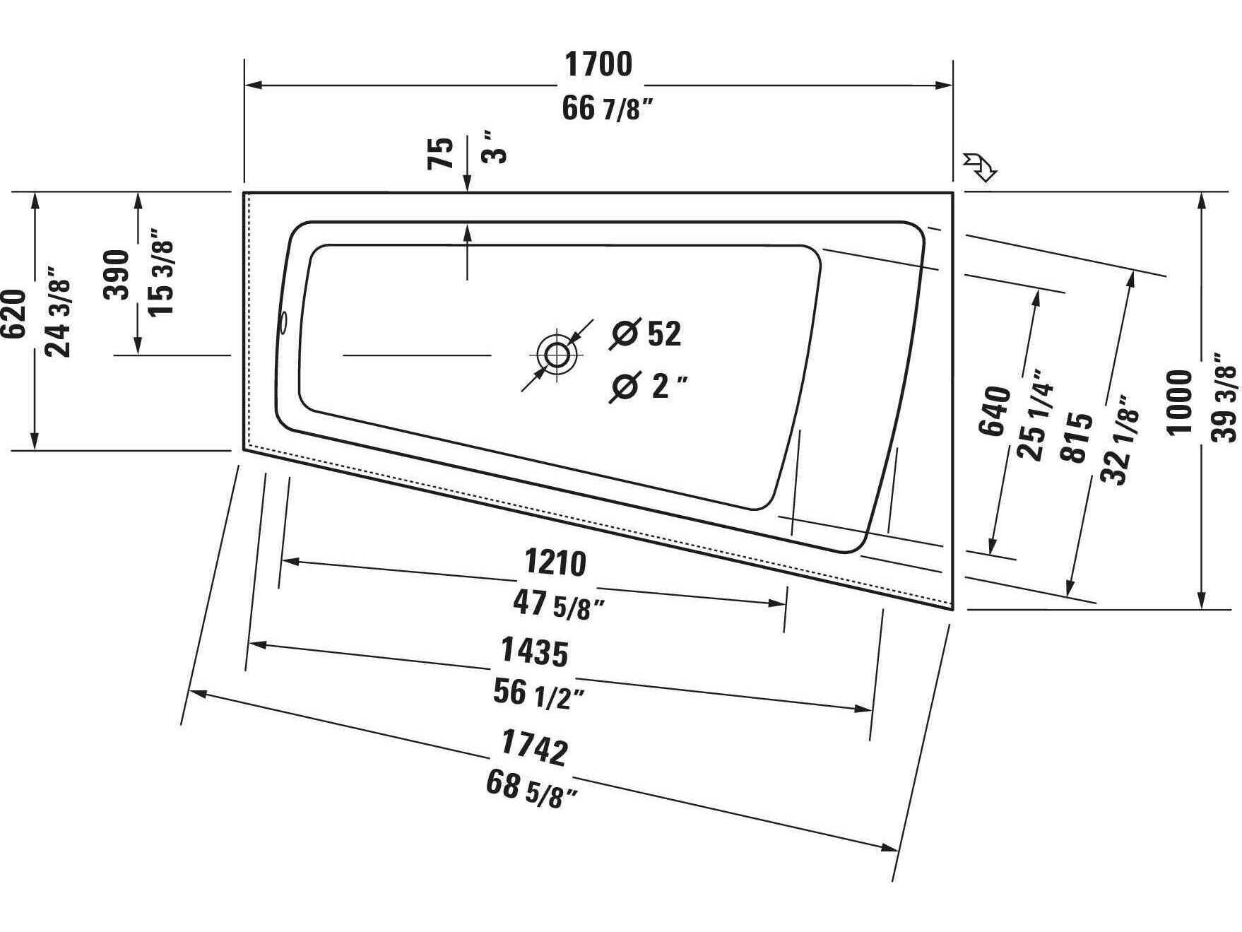 Duravit Design Classics 67'' Acrylic White Bathtub - Right Backrest - Access Panel Included