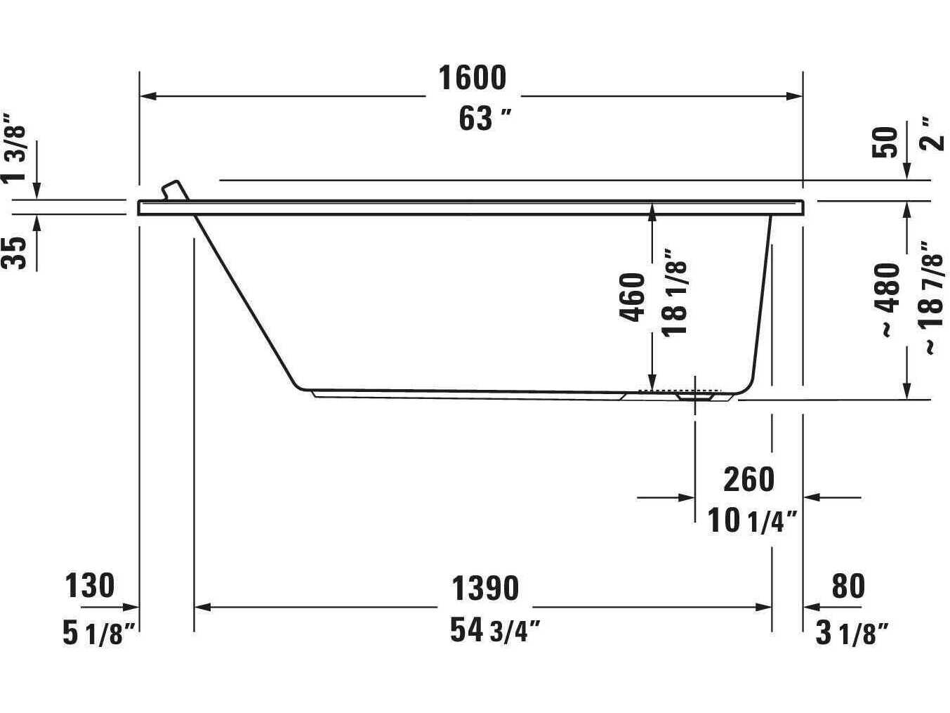 Duravit Starck 63'' Acrylic White Matt Drop-In Bathtub