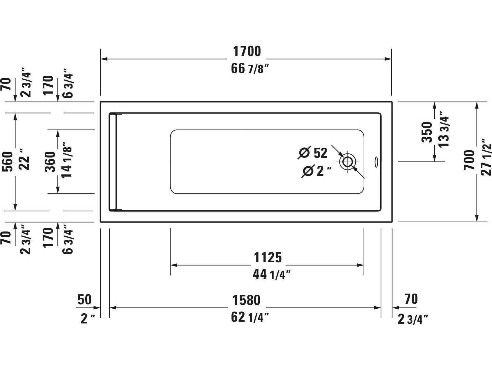 Duravit Starck 67'' Acrylic White Matt Drop-In Bathtub