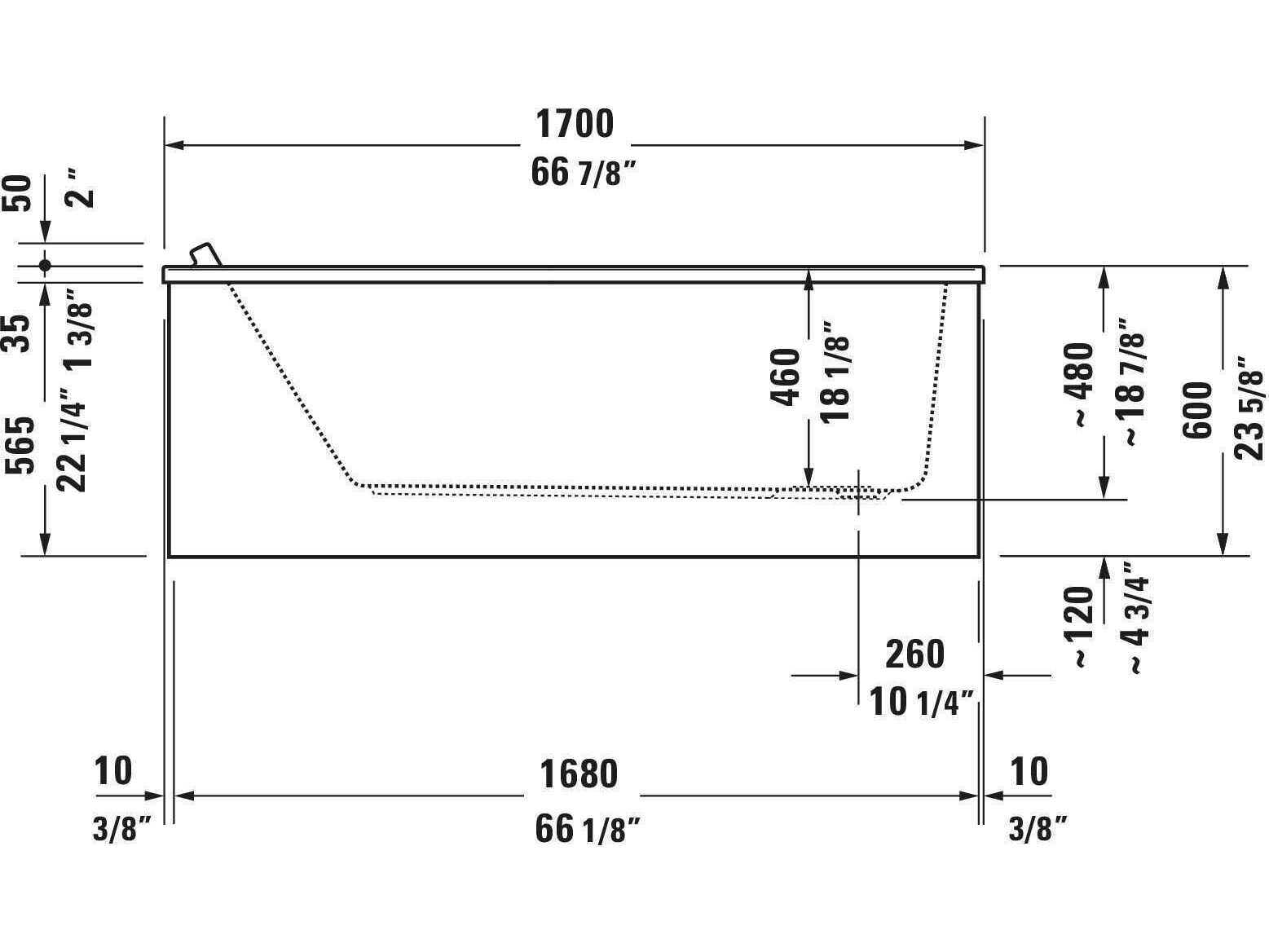 Duravit Starck 67'' Acrylic White Matt Drop-In Bathtub