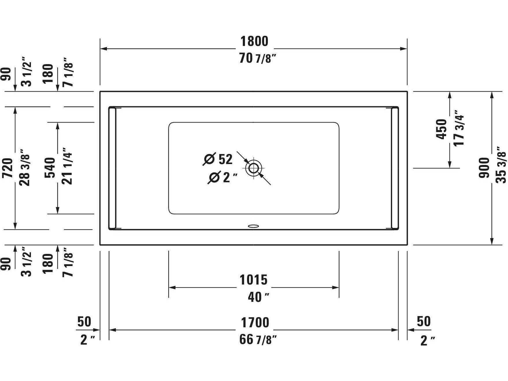 Duravit Starck 71'' Acrylic White Matt Drop-In Bathtub