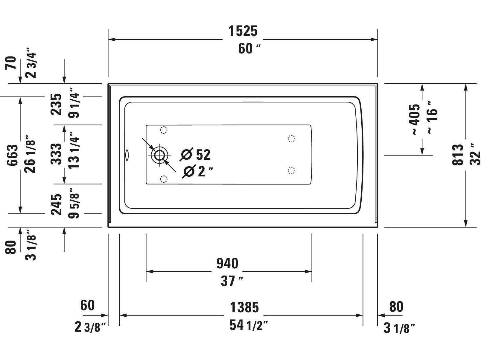 Duravit Architec 60'' White Bathtub - Left oriented drain