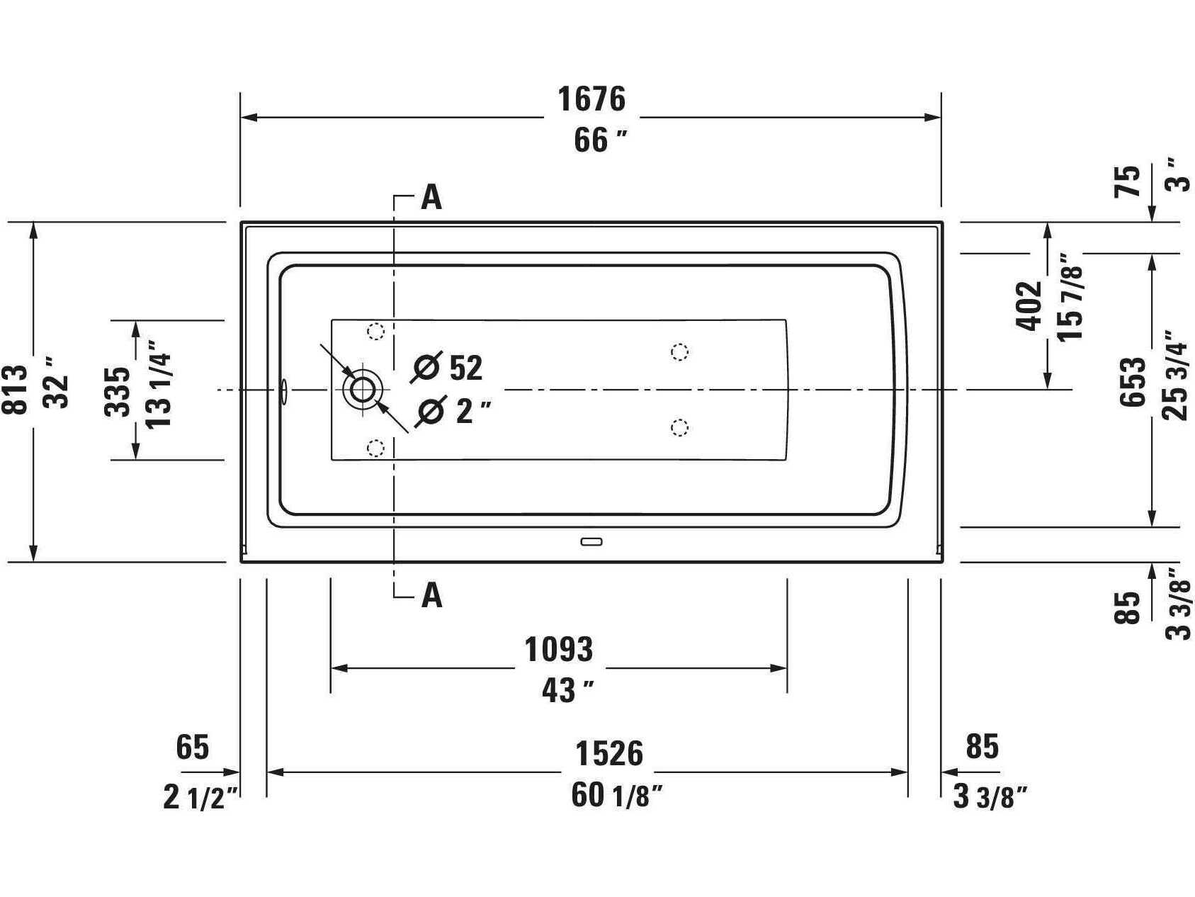 Duravit Architec 66'' White Bathtub - Left oriented drain