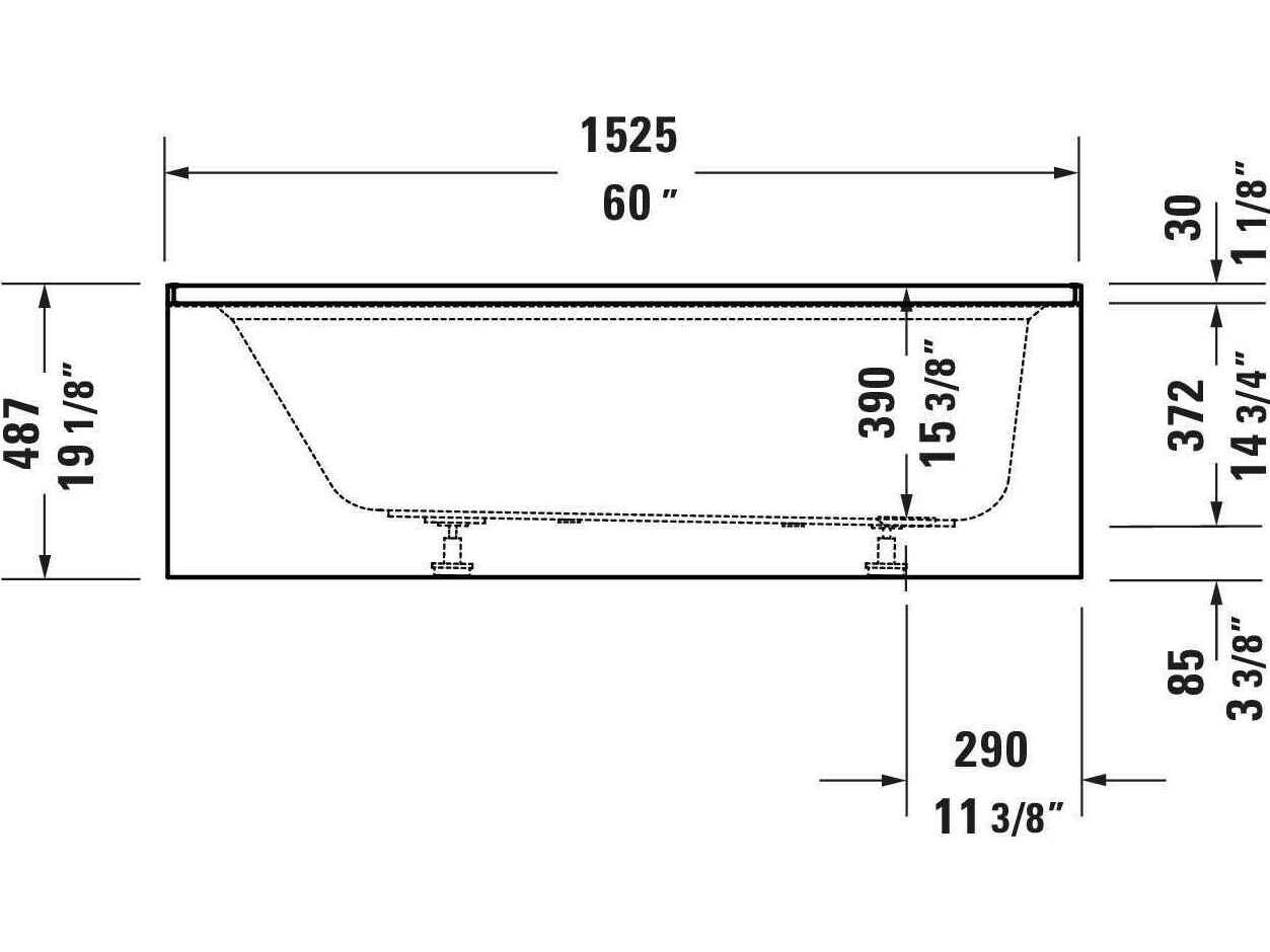 Duravit Architec 60'' White Bathtub - Right oriented drain