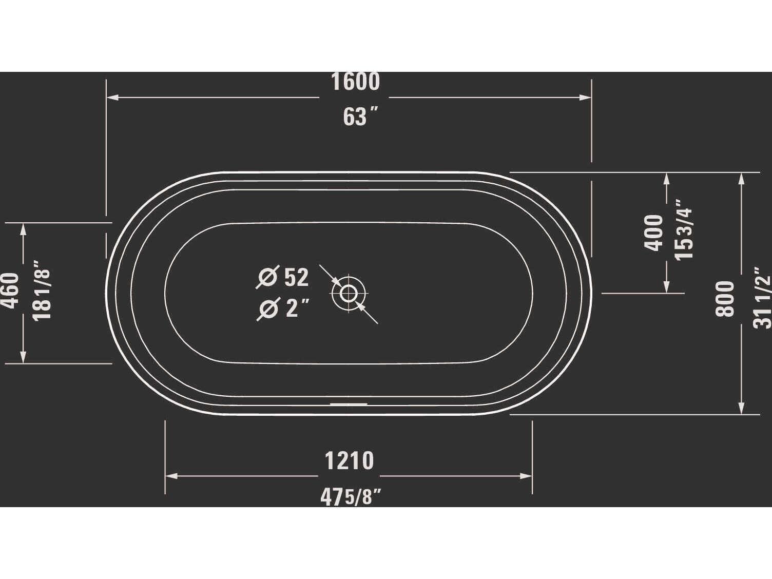 Duravit Soleil By Starck 63'' Polymer Cast-Duracast White Matt Freestanding Bathtub