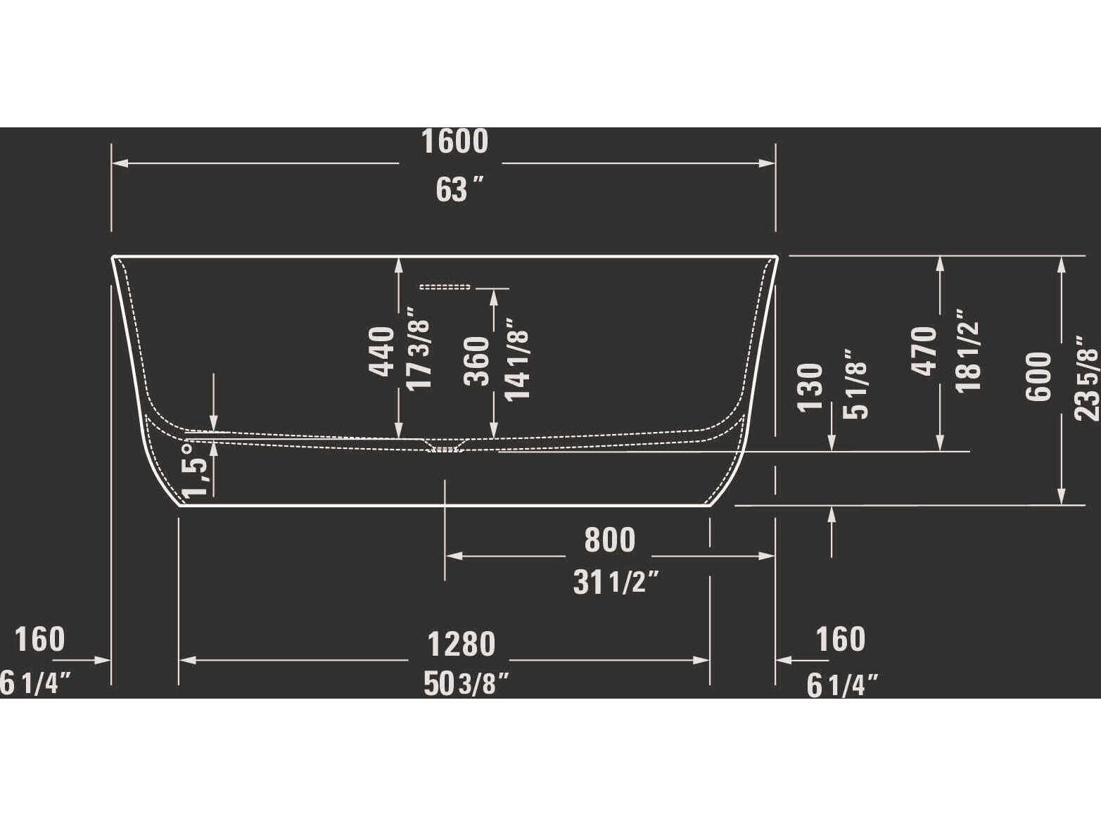 Duravit Soleil By Starck 63'' Polymer Cast-Duracast White Matt Freestanding Bathtub