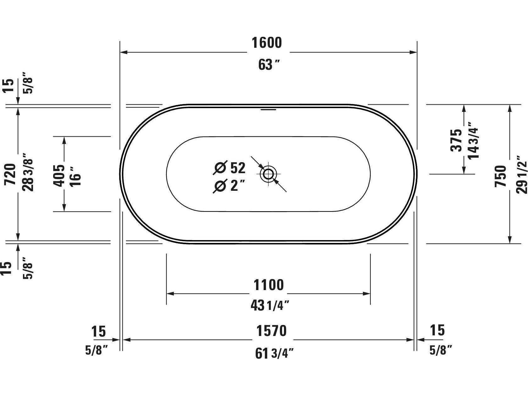Duravit Duravit No.1 63'' Acrylic Freestanding White Bathtub