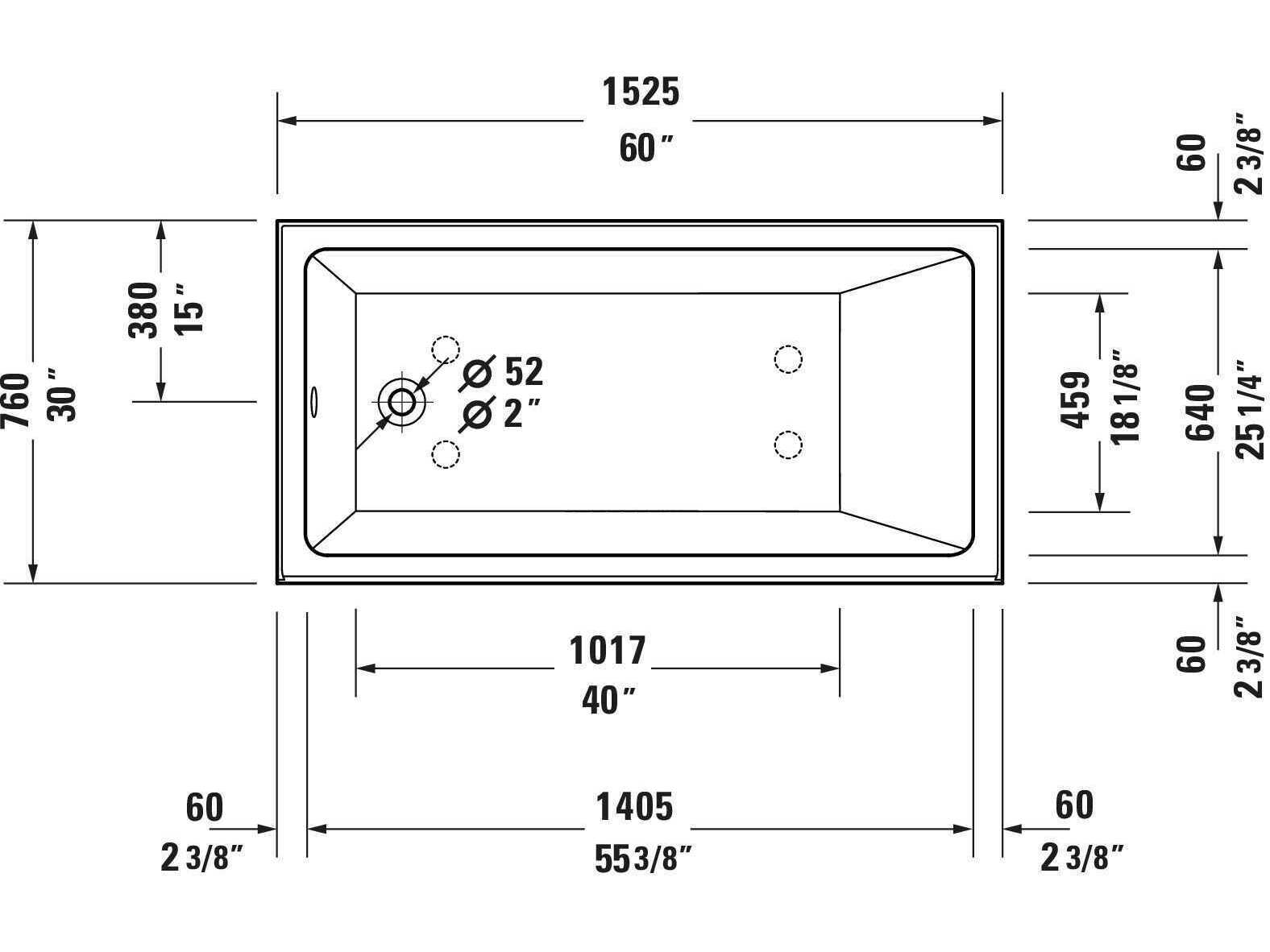 Duravit Duravit No.1 60'' Acrylic Freestanding White Bathtub - Left Side Drain