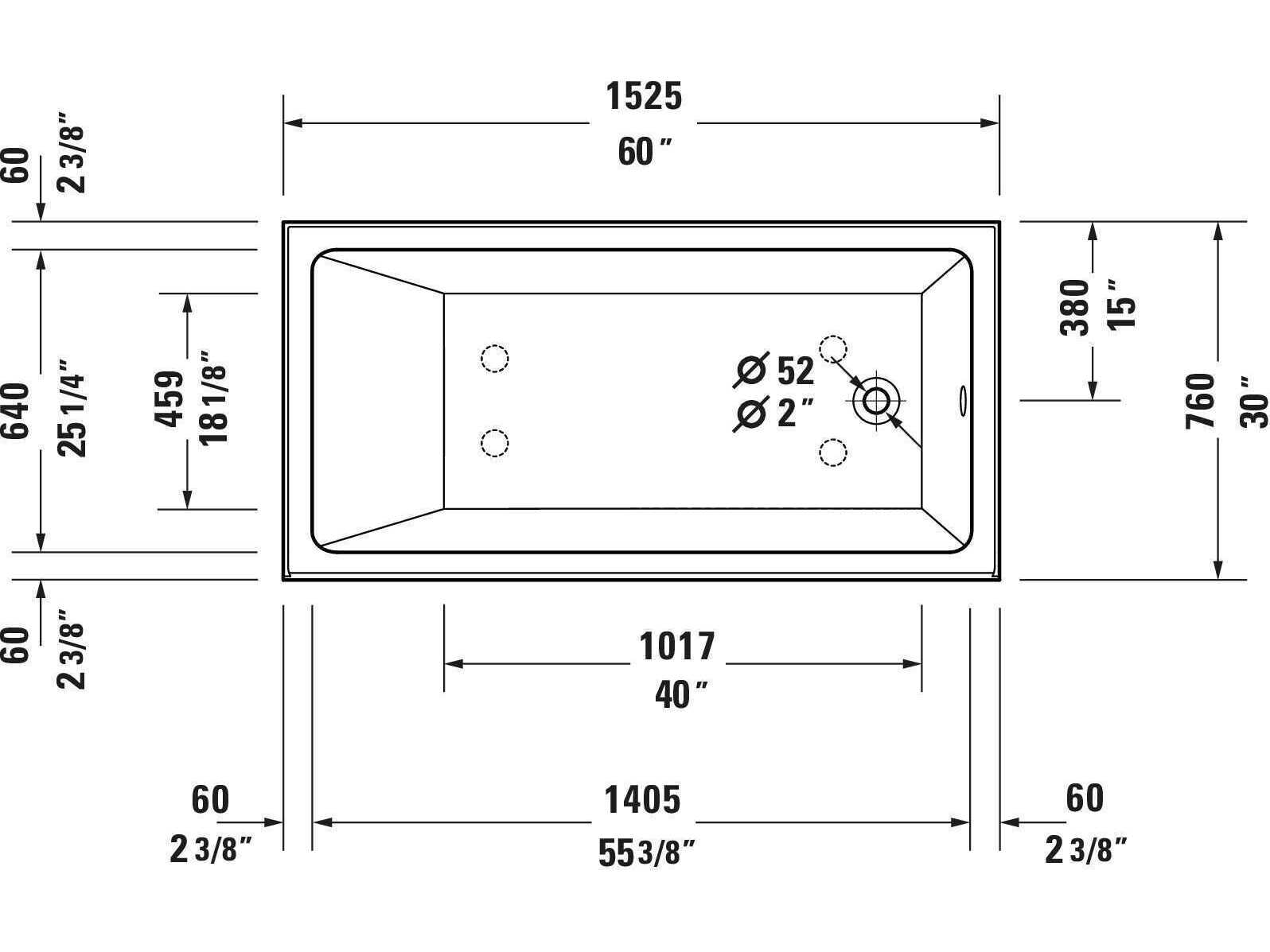Duravit Duravit No.1 60'' Acrylic Freestanding White Bathtub - Right Side Drain