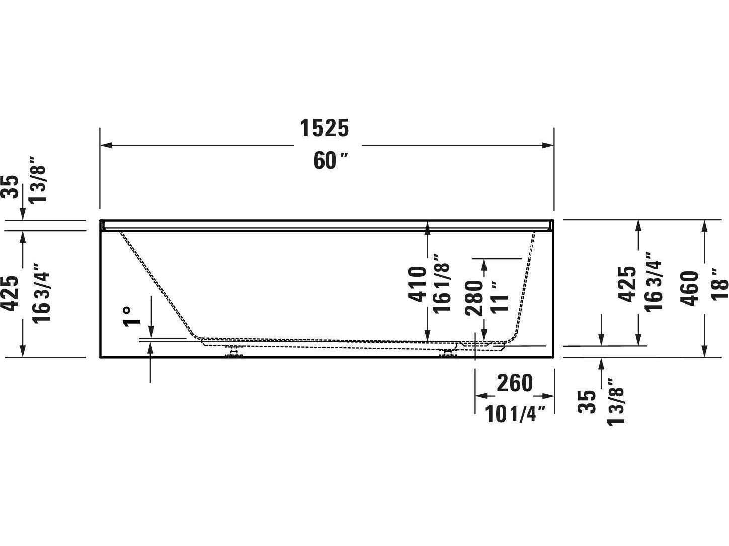 Duravit Duravit No.1 60'' Acrylic Freestanding White Bathtub - Right Side Drain
