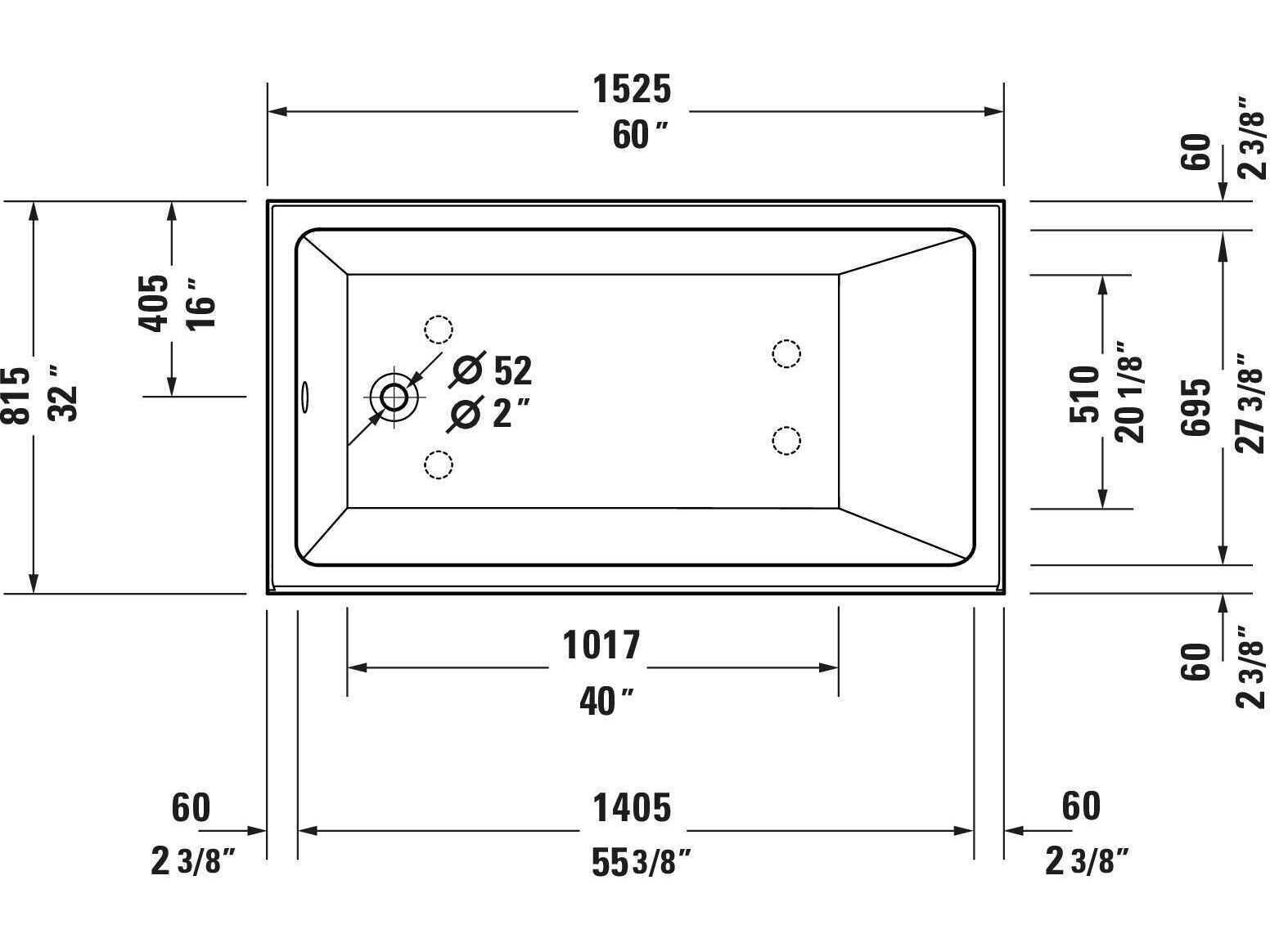 Duravit Duravit No.1 60'' Acrylic Freestanding White Bathtub - Left Side Drain